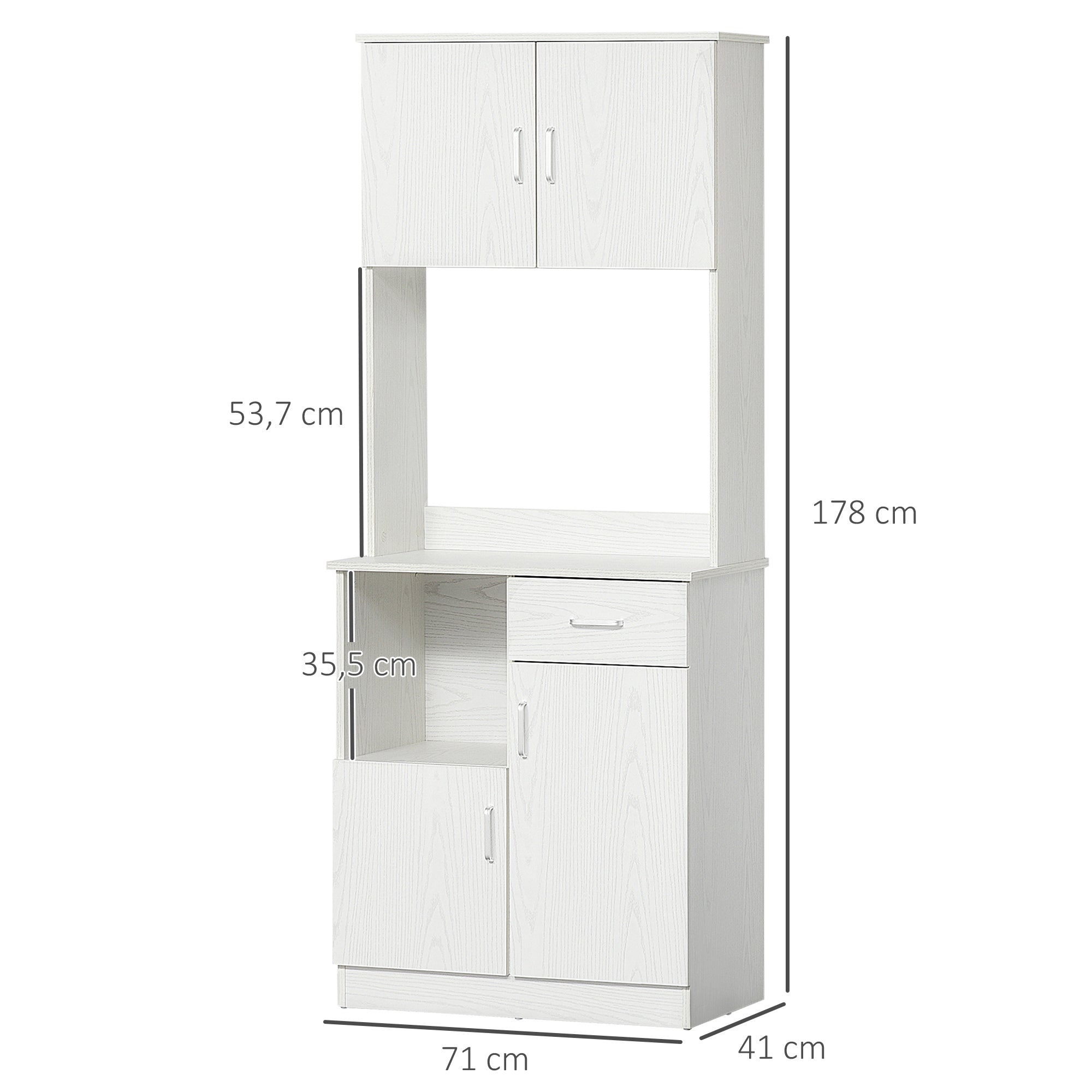 Buffet de cuisine armoire de cuisine multi-rangements 4 portes 1 tiroirs étagère + grand plateau 71 x 41 x 178 cm MDF blanc