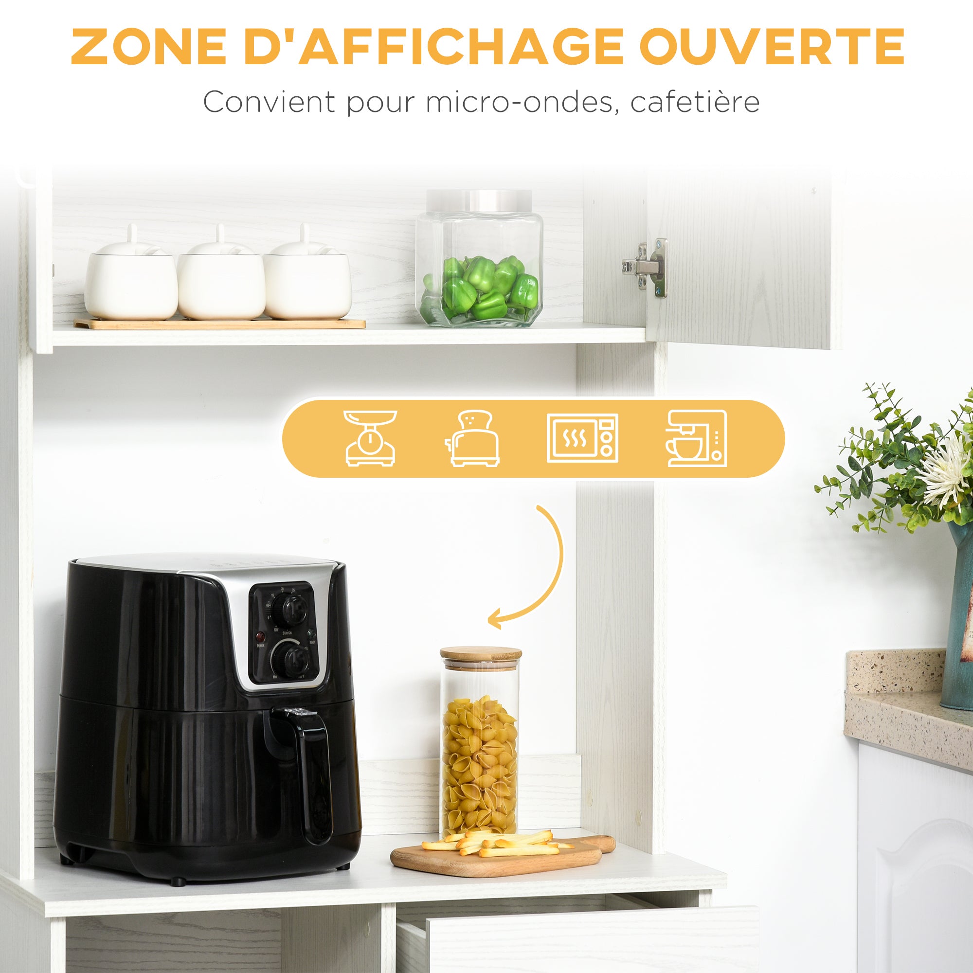 Buffet de cuisine armoire de cuisine multi-rangements 4 portes 1 tiroirs étagère + grand plateau 71 x 41 x 178 cm MDF blanc