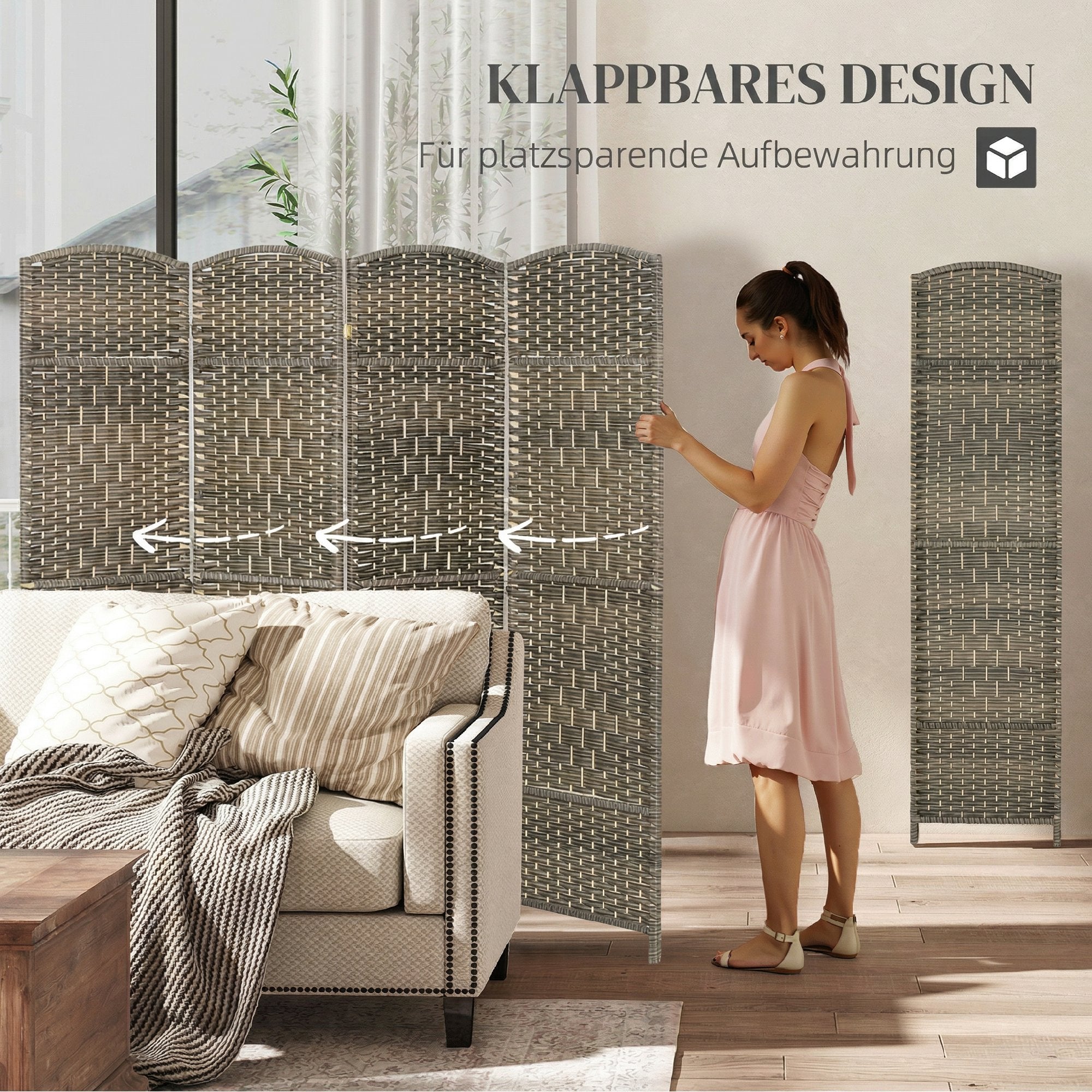 Paravent intérieur en bois, 4 panneaux, 180 x 180 cm, séparateur de pièce pliable, pour salon, chambre à coucher, maison, chêne foncé