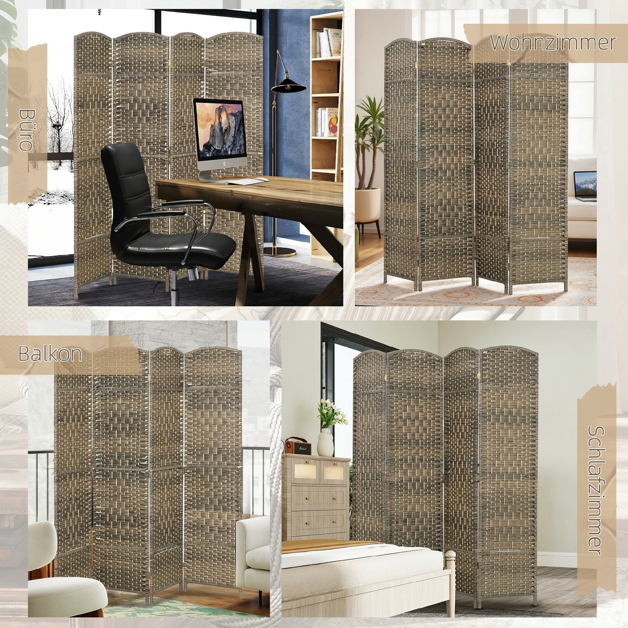 Paravent intérieur en bois, 4 panneaux, 180 x 180 cm, séparateur de pièce pliable, pour salon, chambre à coucher, maison, chêne foncé
