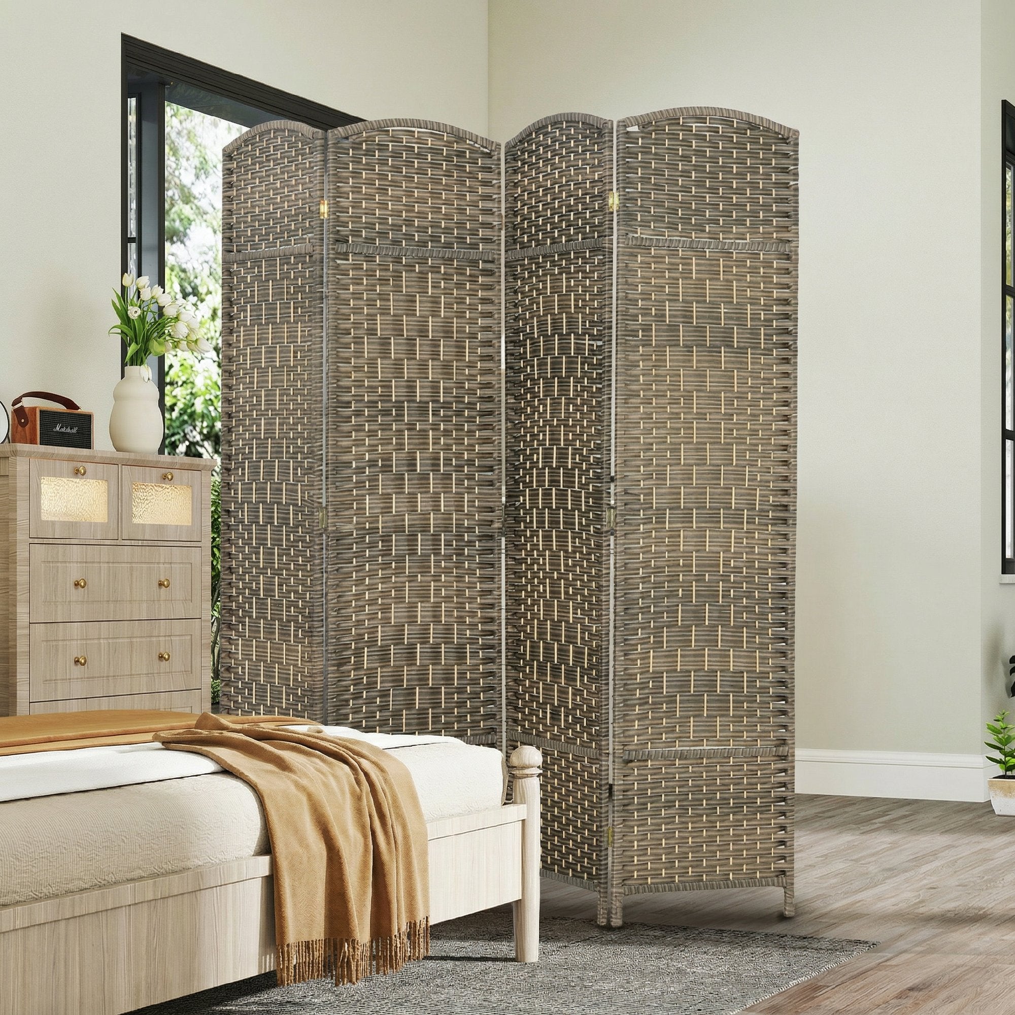 Paravent intérieur en bois, 4 panneaux, 180 x 180 cm, séparateur de pièce pliable, pour salon, chambre à coucher, maison, chêne foncé