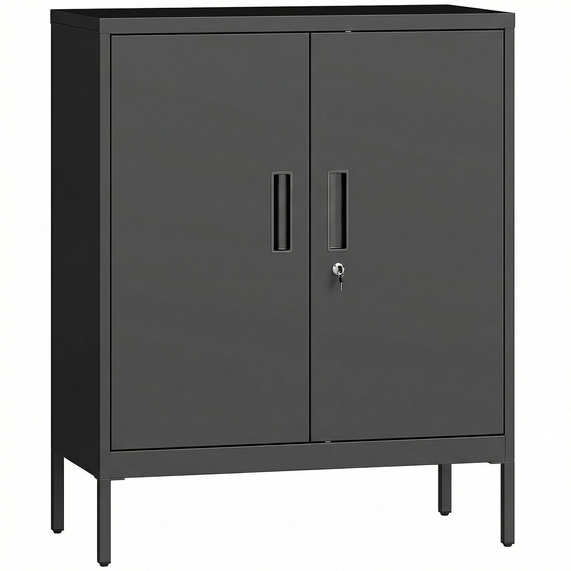 Armoire de Bureau Métallique, 80 x 40 x 100 cm, Meuble de Rangement en Acier avec Serrure, 2 Portes et 2 Étagères Réglables, Classeur Rangement Documents Industriel pour Bureau ou Garage, Noir