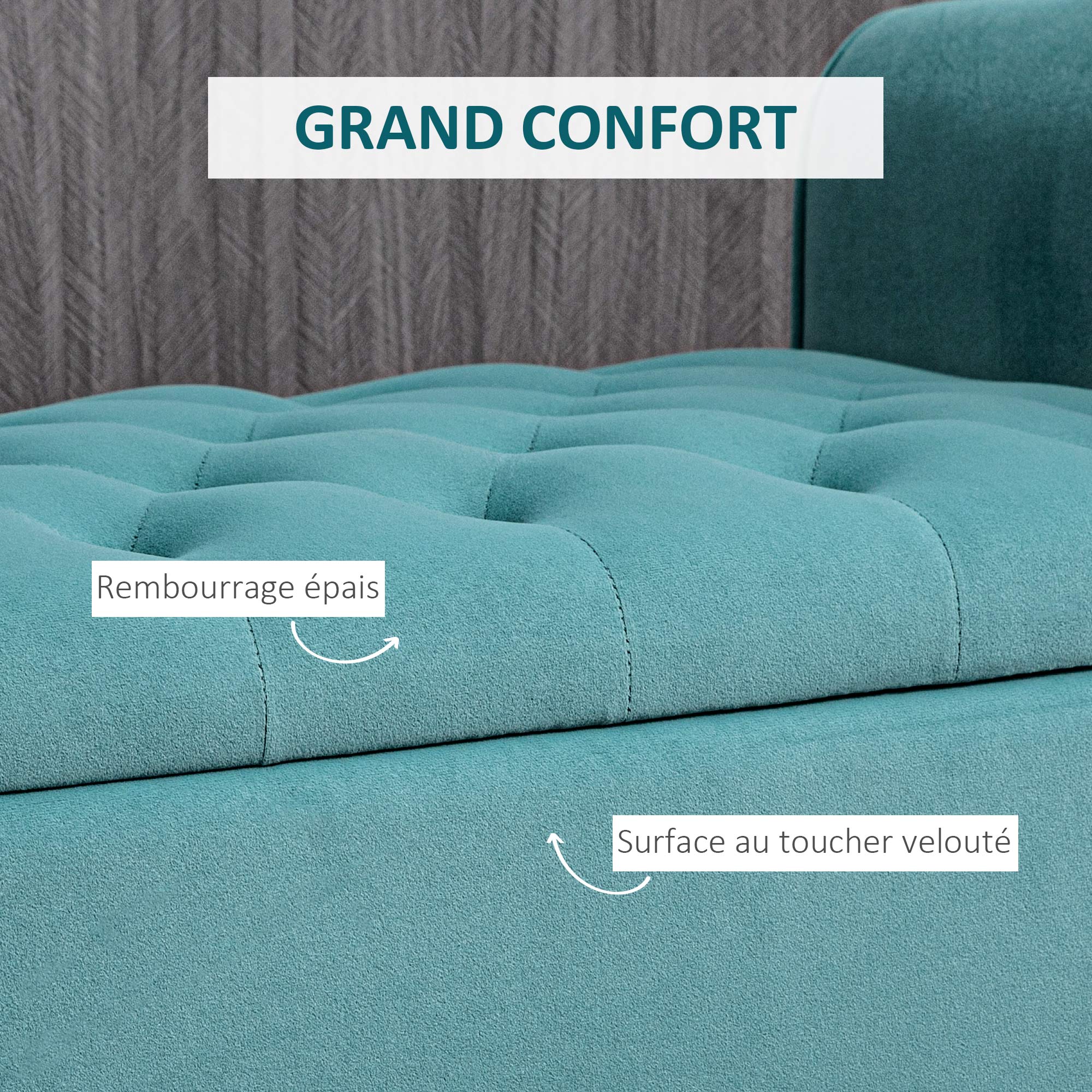 Banc de rangement bout de lit avec accoudoirs, coffre de rangement en tissu velours rembourré et capitonné, charge jusqu'à 220 kg, pour salon, chambre, entrée, 126 x 48,5 x 57 cm, vert