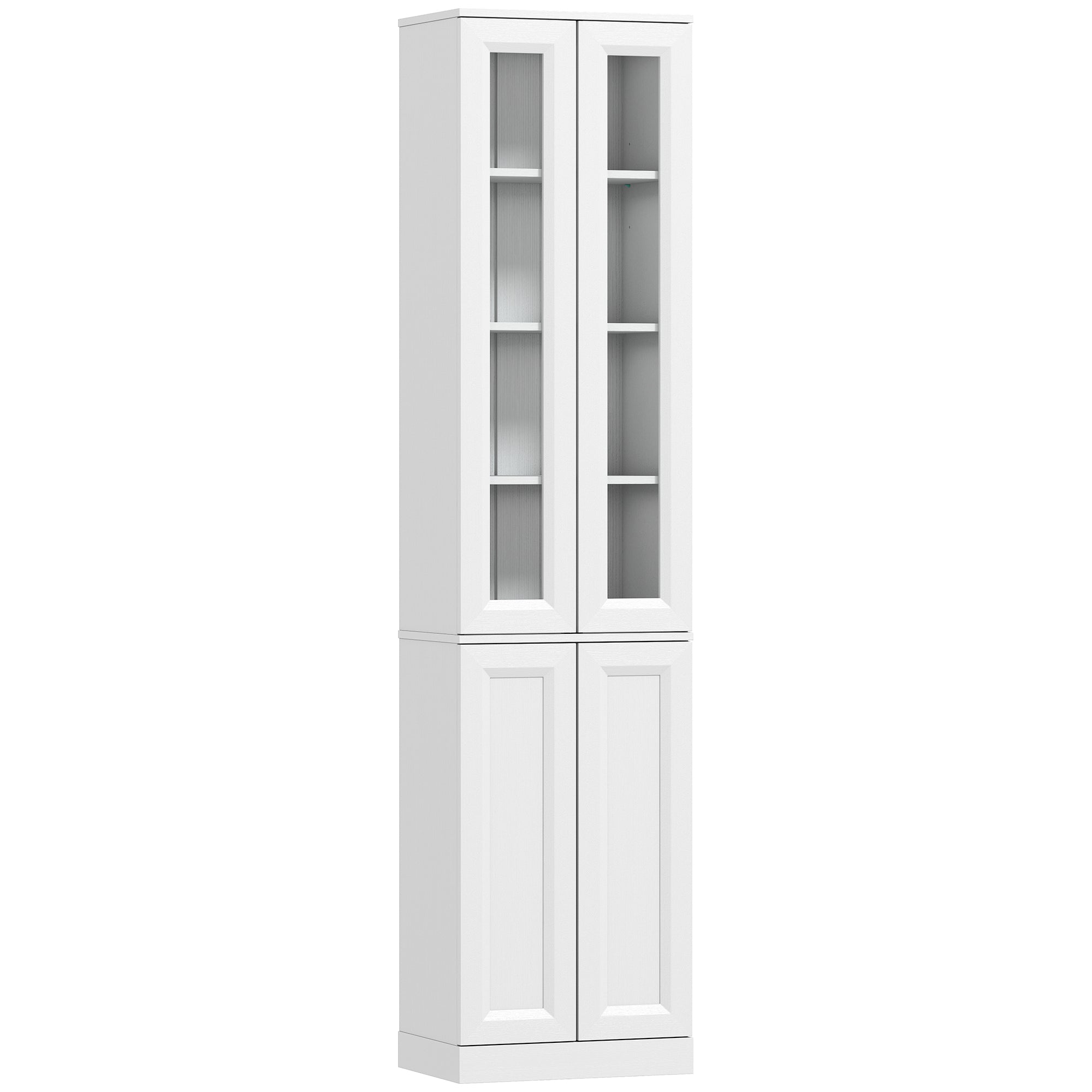Meuble de Salle de Bain 6 niveaux, Meuble de Rangement, Colonne Salle de Bain, 4 Portes à Fermeture Douce dont 2 Acrylique, Étagères Réglables, pour Salon, Chambre, Buanderie, 38x26x160cm Blanc