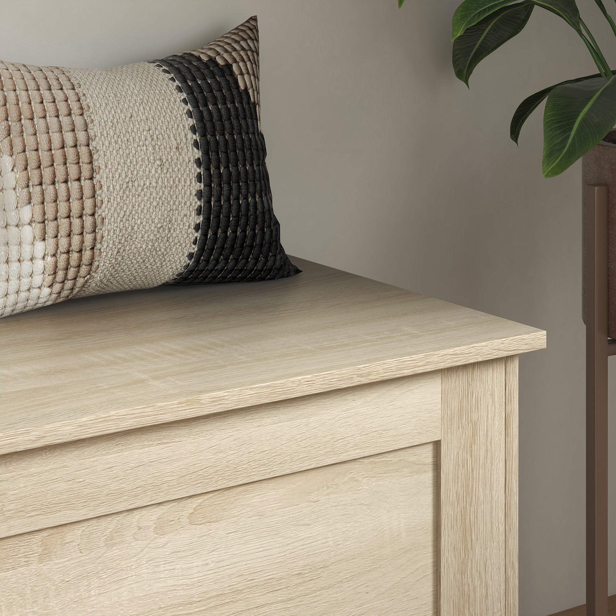 Coffre de rangement, coffre à jouets en bois, avec charnière de sécurité, pour salon, entrée, 80 x 40 x 45 cm, bois naturel