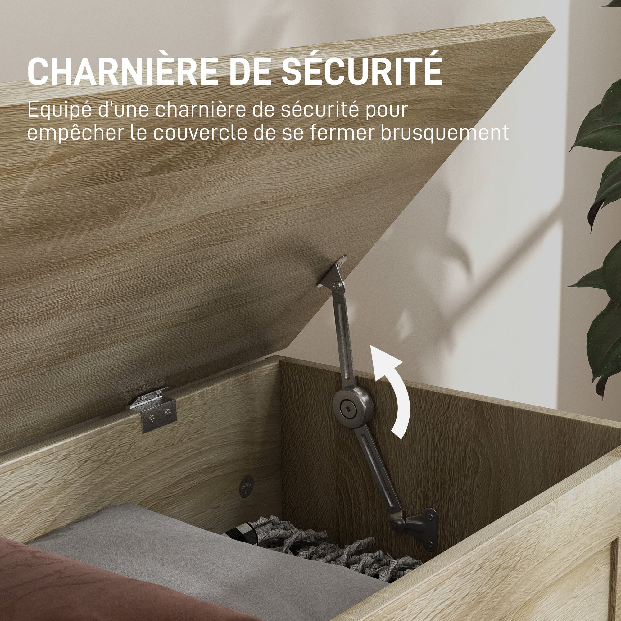 Coffre de rangement, coffre à jouets en bois, avec charnière de sécurité, pour salon, entrée, 80 x 40 x 45 cm, bois naturel