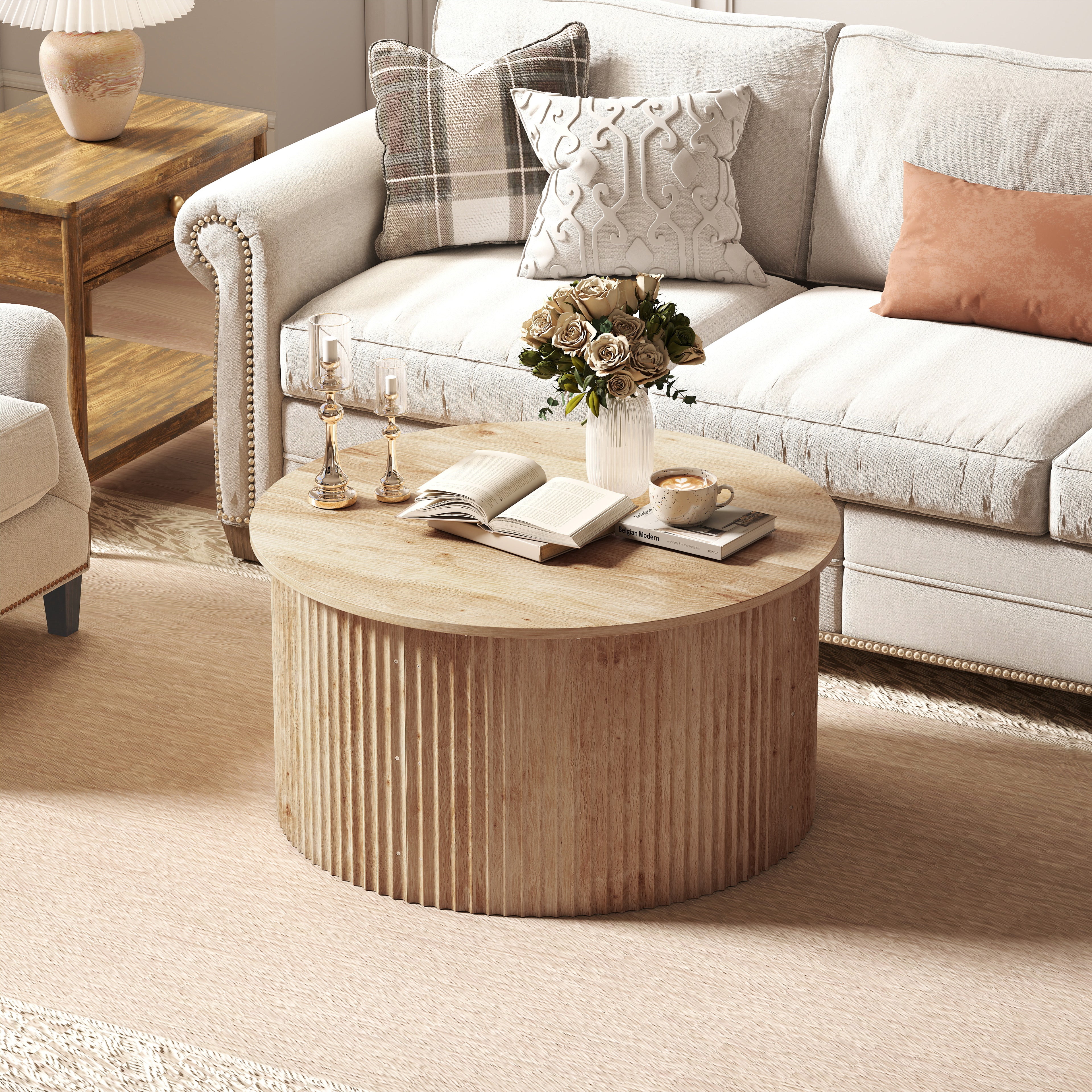 Table basse relevable, table de salon avec compartiment caché et plateau à fermeture douce, style moderne, pour salon, bureau, 80 x 80 x 42 cm, bois naturel