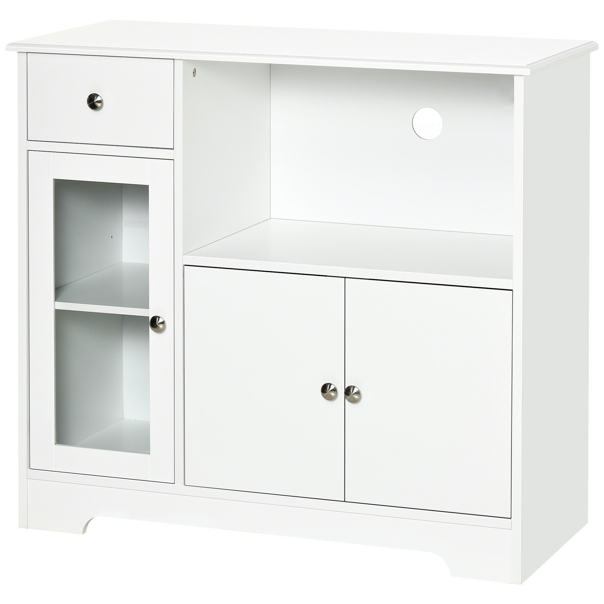 Meuble micro-ondes, buffet cuisine, armoire de rangement, pour cuisine, salle à Manger 90 x 40 x 82 cm verre trempé et bois, blanc