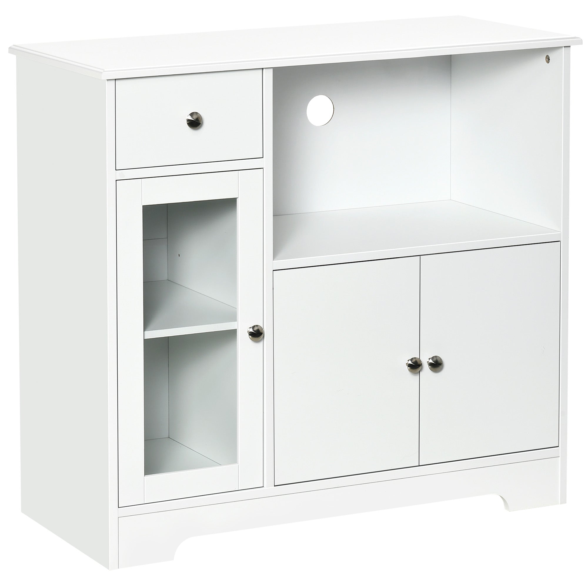 Meuble micro-ondes, buffet cuisine, armoire de rangement, pour cuisine, salle à Manger 90 x 40 x 82 cm verre trempé et bois, blanc