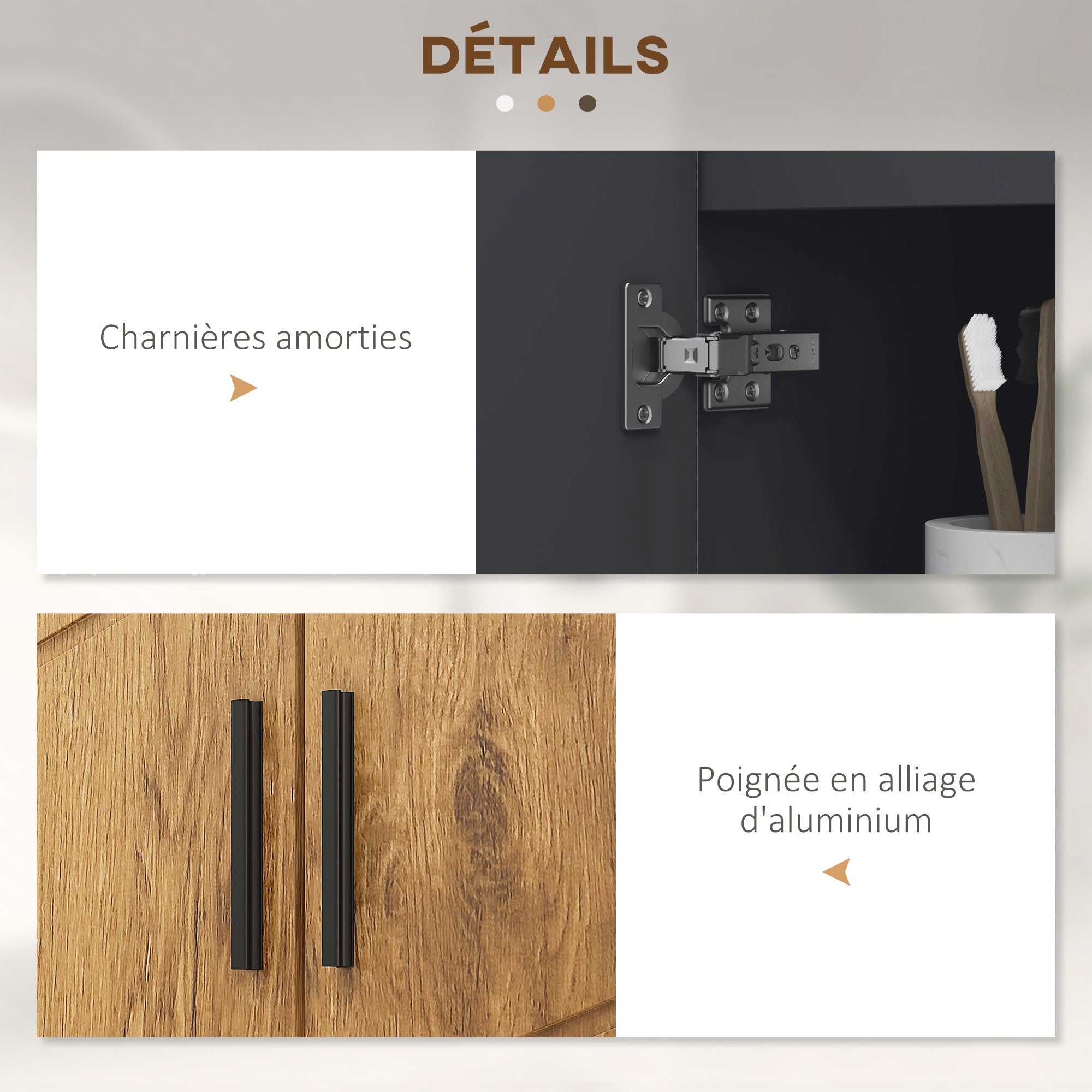 Meuble sous lavabo meuble de salle de bain 2 portes avec étagère réglable armoire de rangement pour vasque 60 x 30 x 60 cm gris anthracite et aspect bois