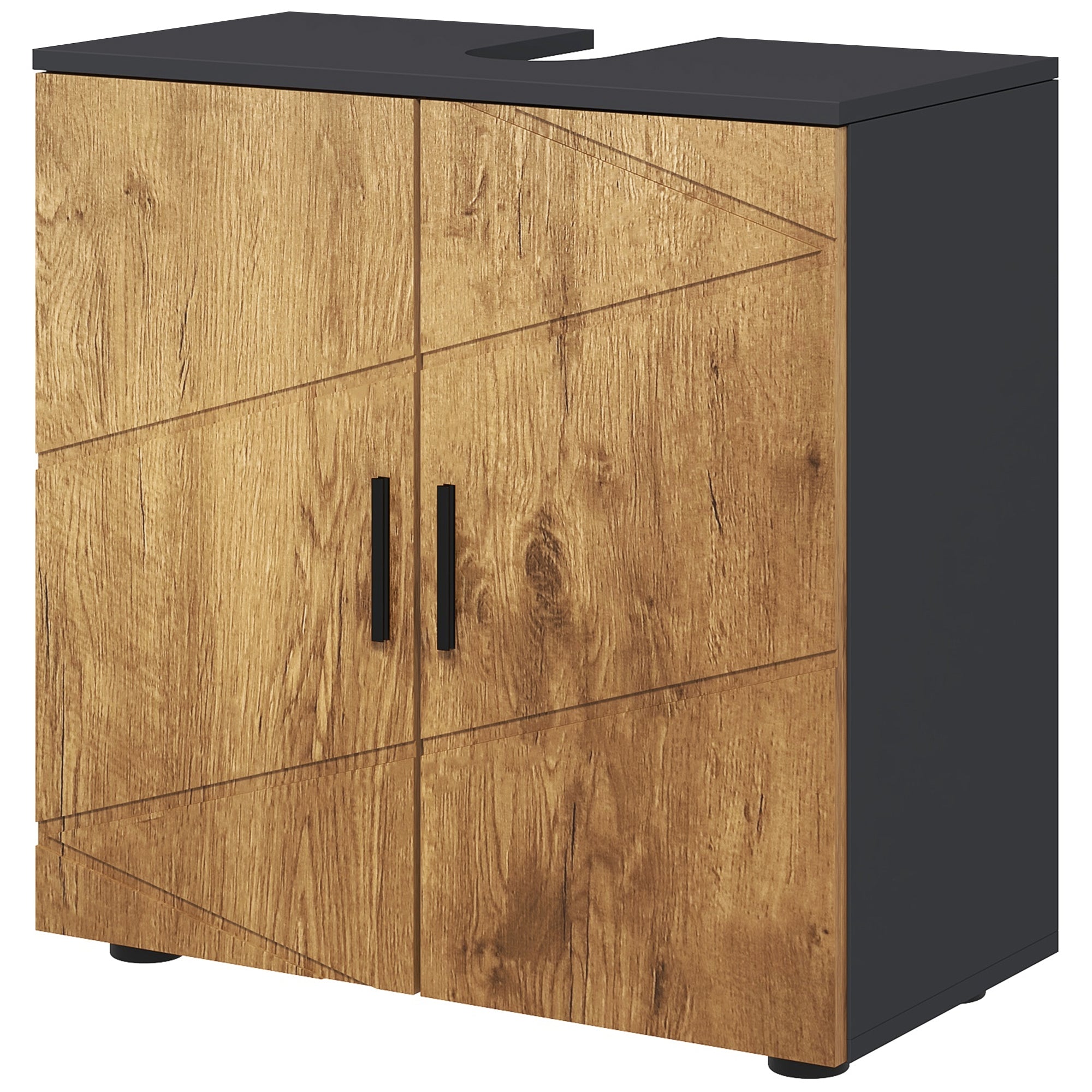 Meuble sous lavabo meuble de salle de bain 2 portes avec étagère réglable armoire de rangement pour vasque 60 x 30 x 60 cm gris anthracite et aspect bois