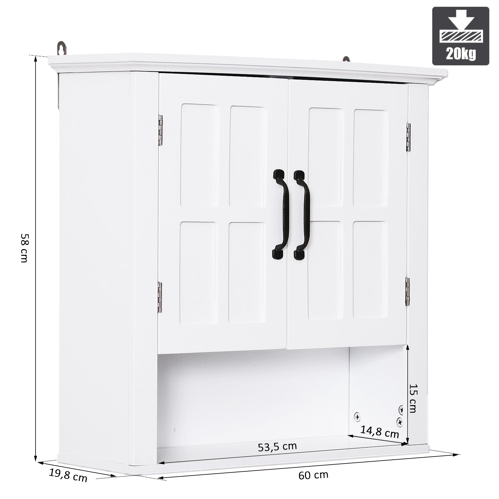 Armoire Haute Murale de Salle de Bain ou WC Placard 2 Portes 2 étagères Niche dim. 60L x 20l x 58H cm MDF Panneaux Particules Blanc