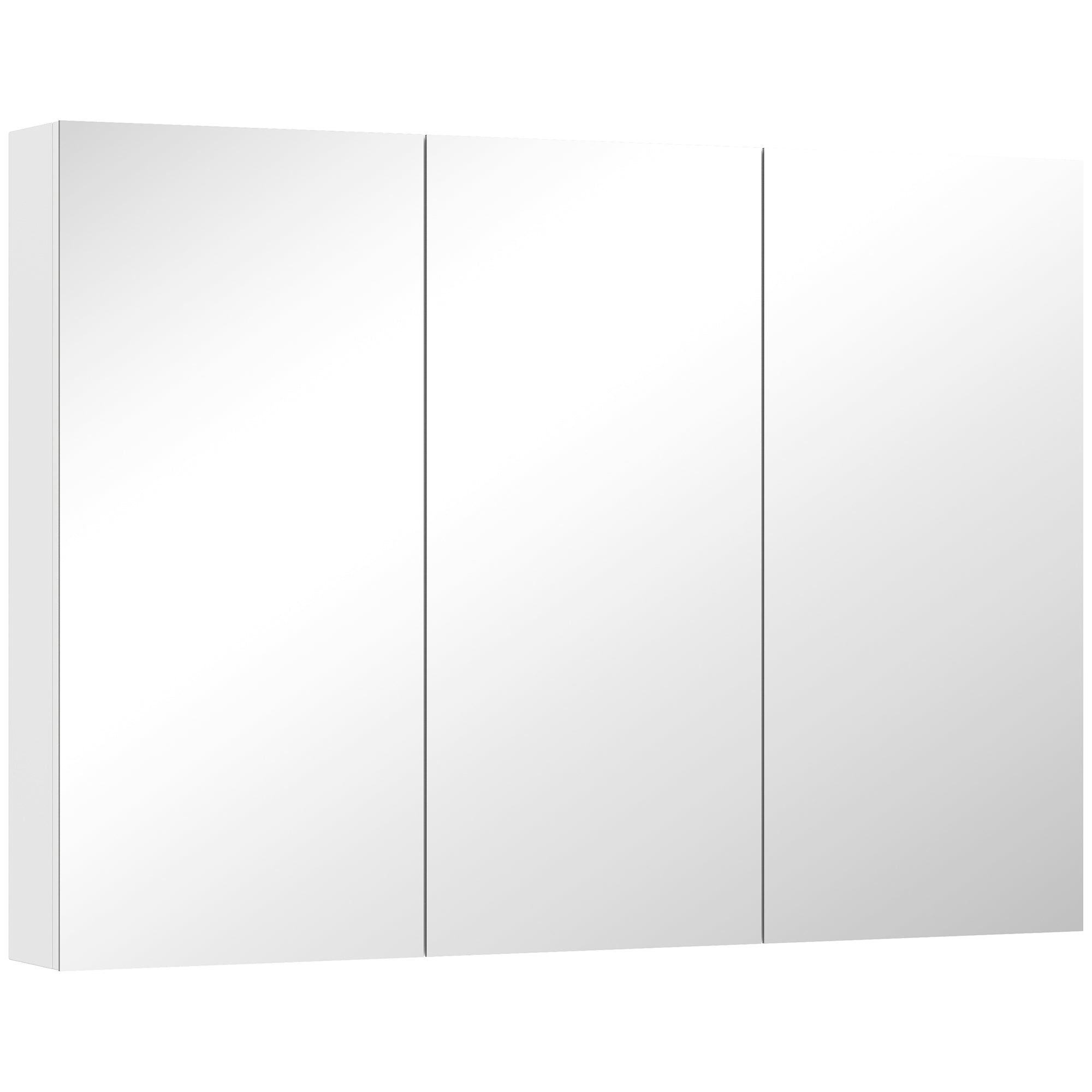 Armoire murale salle de bain avec miroir, 91,5 x 11,5 x 65 cm, meuble salle de bain, armoire de toilette avec 3 portes miroir et 4 étagères réglables, blanc