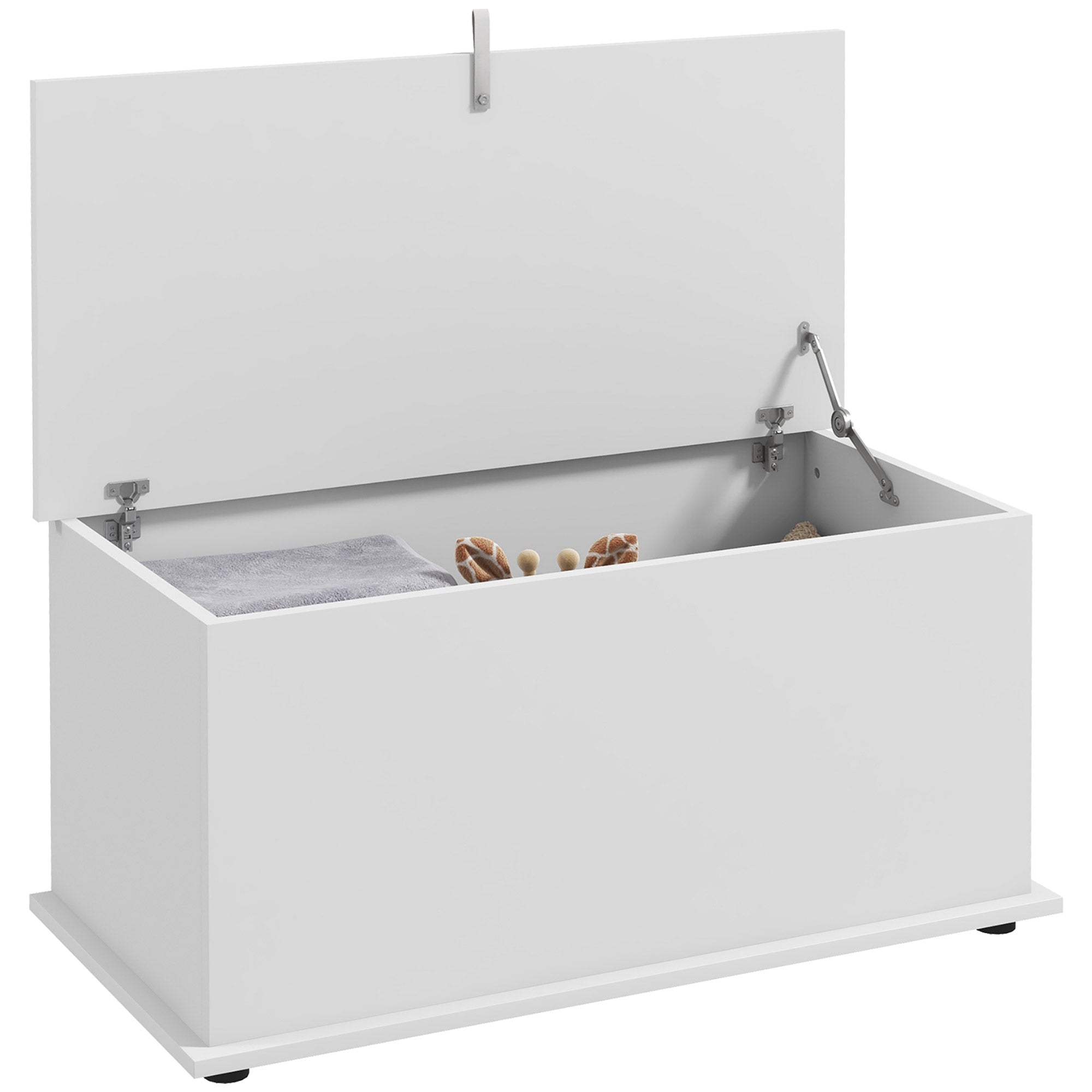 Coffre de rangement, banc de rangement avec couvercle rabattable et charnières de sécurité, banc chaussures, meuble d'entrée, couloir, chambre, salon, 80 x 40 x 40 cm, blanc