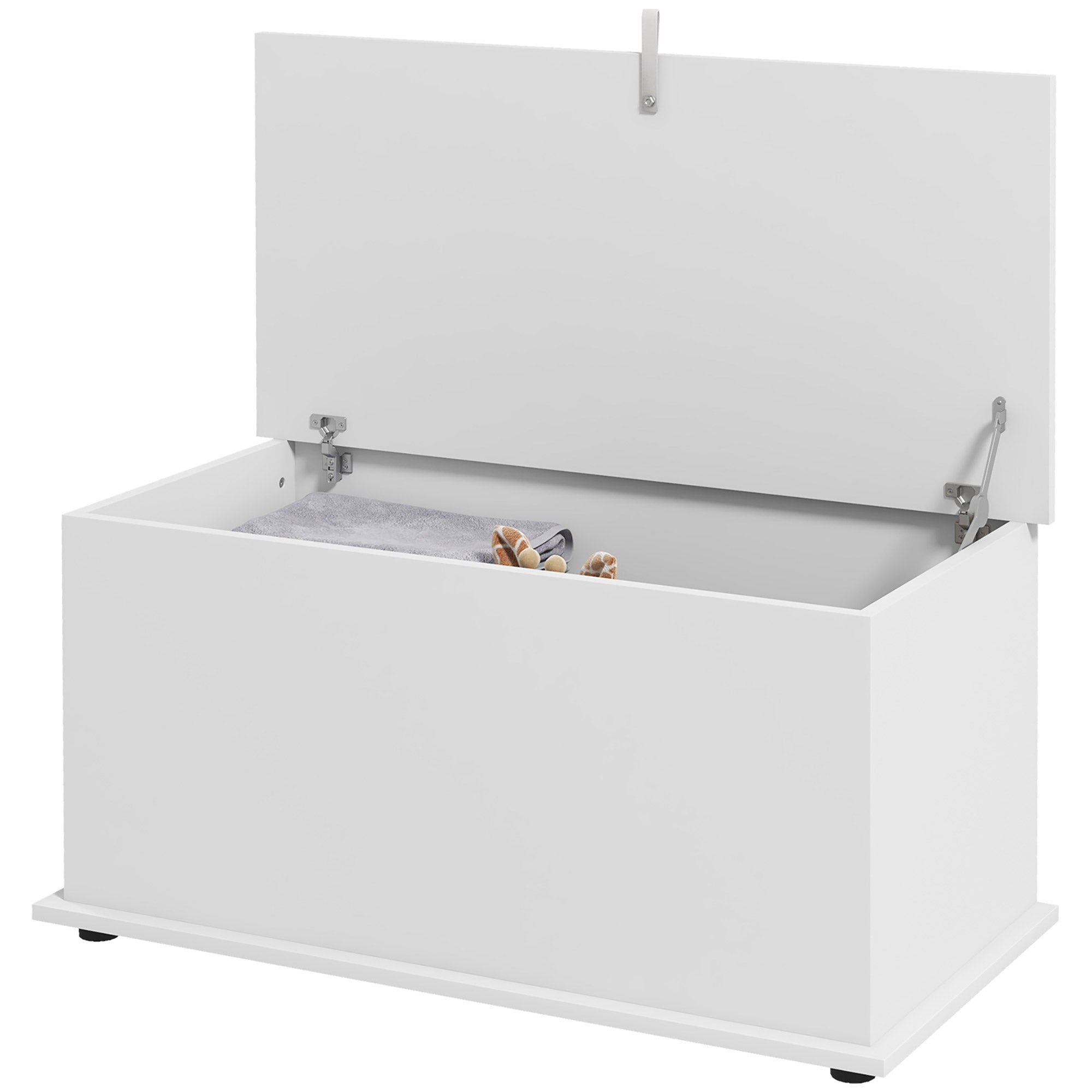 Coffre de rangement, banc de rangement avec couvercle rabattable et charnières de sécurité, banc chaussures, meuble d'entrée, couloir, chambre, salon, 80 x 40 x 40 cm, blanc