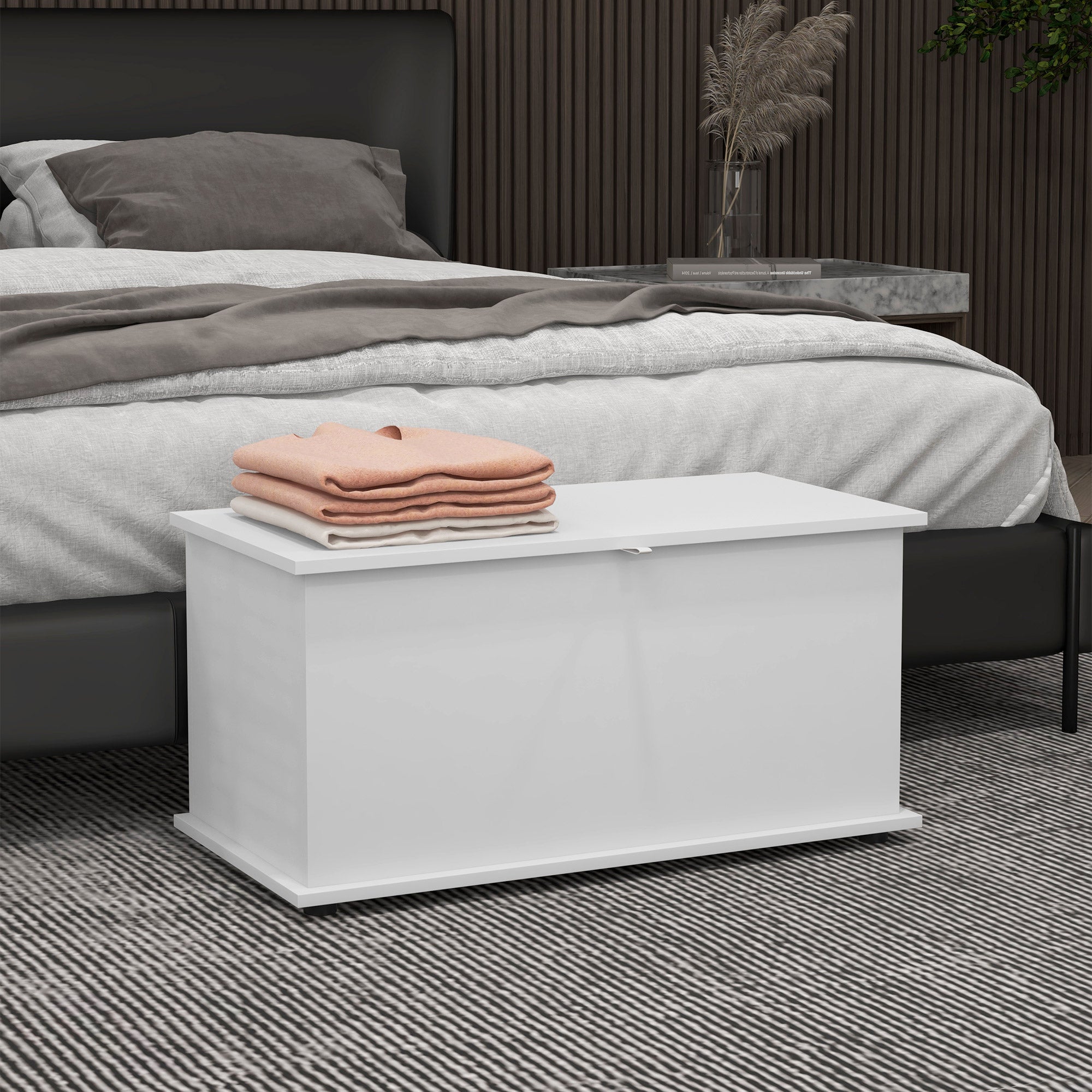 Coffre de rangement, banc de rangement avec couvercle rabattable et charnières de sécurité, banc chaussures, meuble d'entrée, couloir, chambre, salon, 80 x 40 x 40 cm, blanc