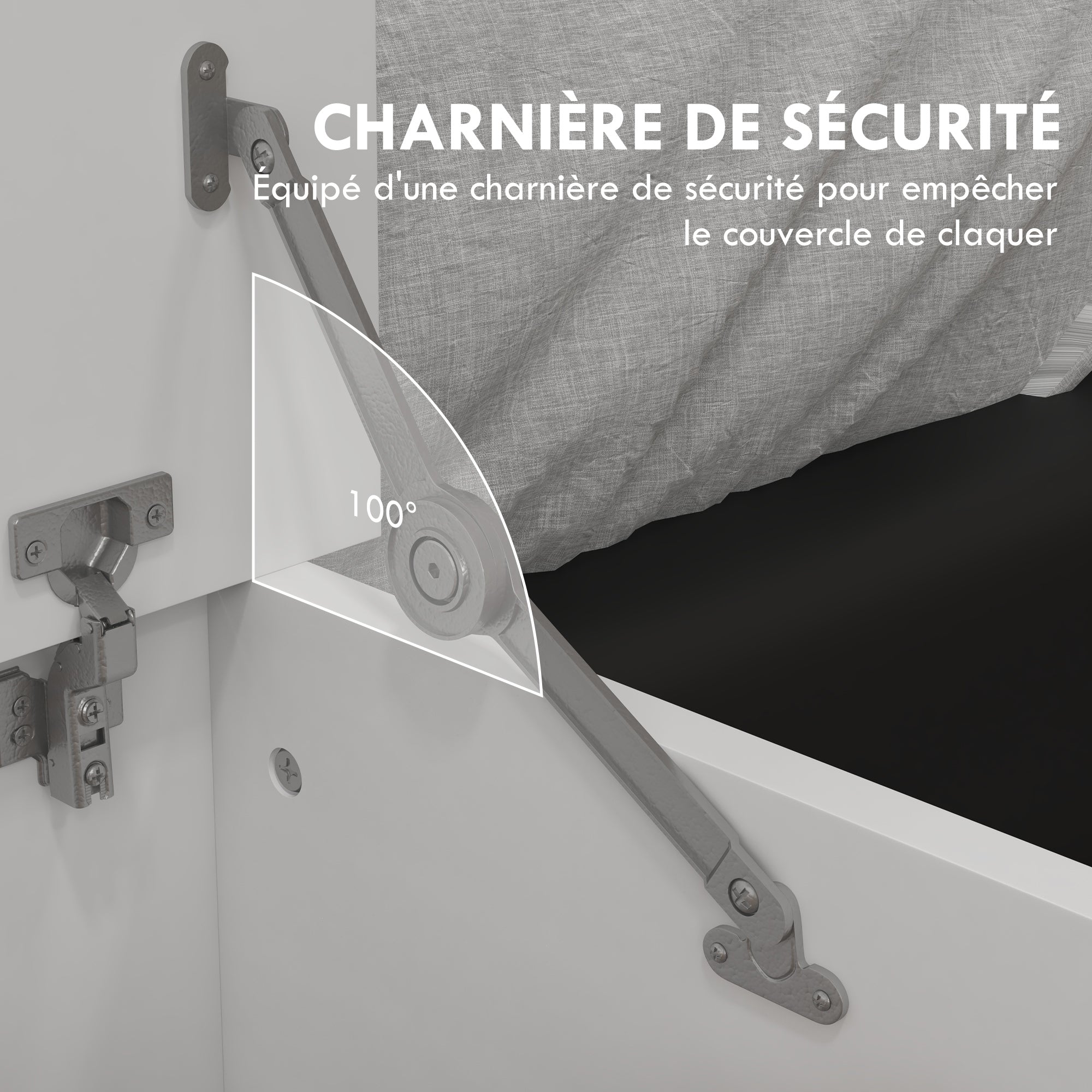 Coffre de rangement, banc de rangement avec couvercle rabattable et charnières de sécurité, banc chaussures, meuble d'entrée, couloir, chambre, salon, 80 x 40 x 40 cm, blanc