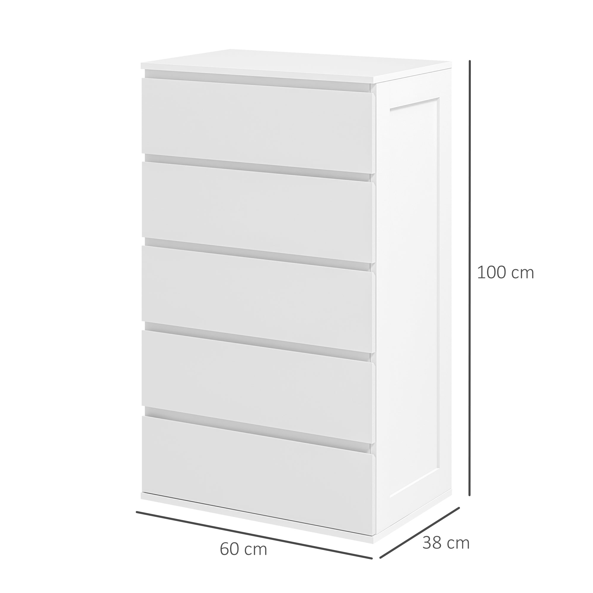 Commode 5 tiroirs commode chambre meuble de rangement épuré style moderne avec mécanisme de fermeture en douceur, pour chambre à coucher, salon - 60 x 38 x 100 cm, blanc
