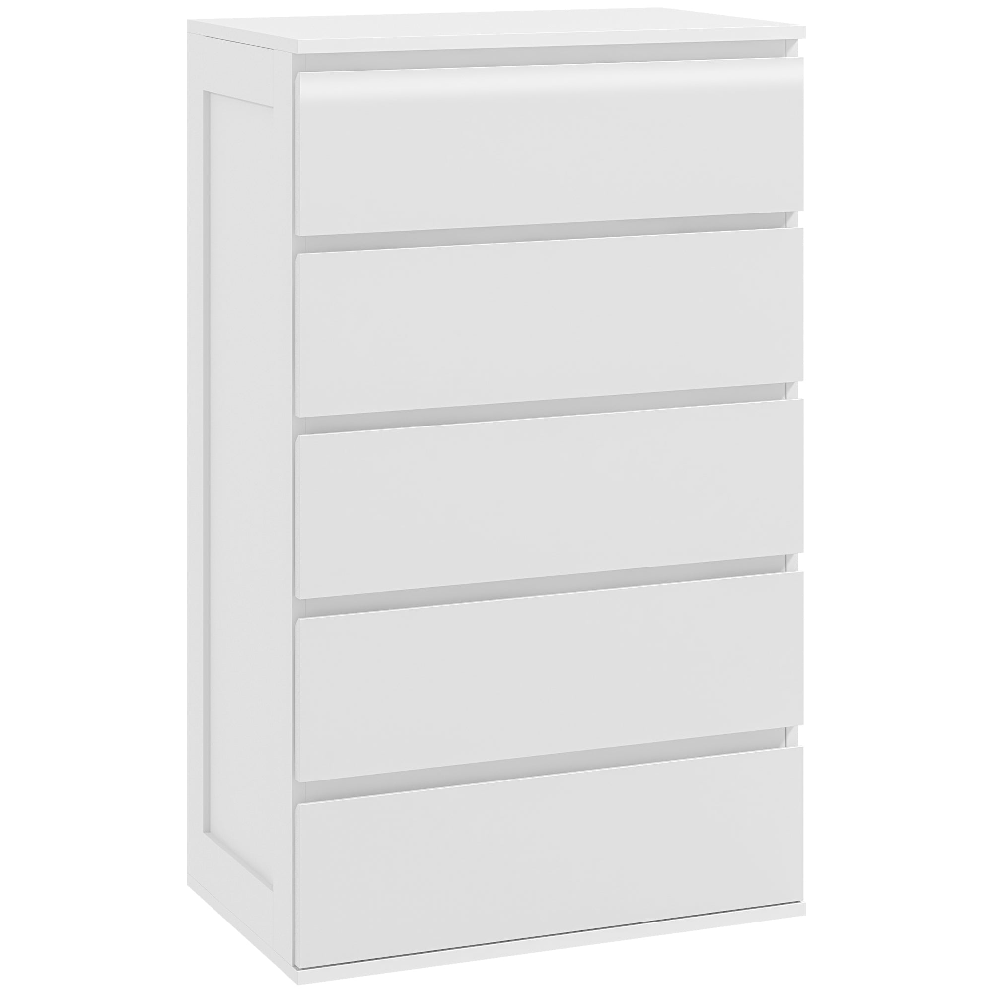 Commode 5 tiroirs commode chambre meuble de rangement épuré style moderne avec mécanisme de fermeture en douceur, pour chambre à coucher, salon - 60 x 38 x 100 cm, blanc