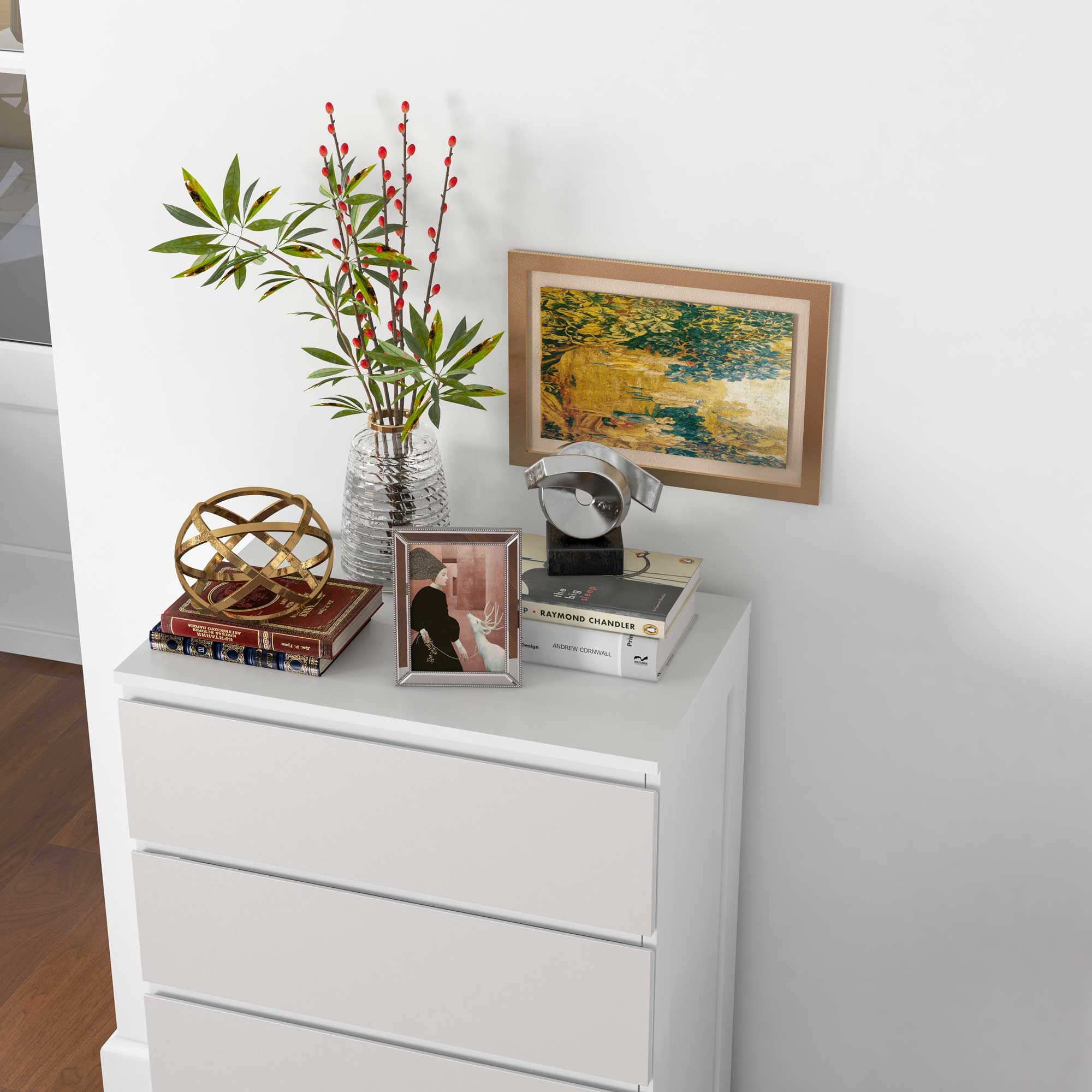 Commode 5 tiroirs commode chambre meuble de rangement épuré style moderne avec mécanisme de fermeture en douceur, pour chambre à coucher, salon - 60 x 38 x 100 cm, blanc