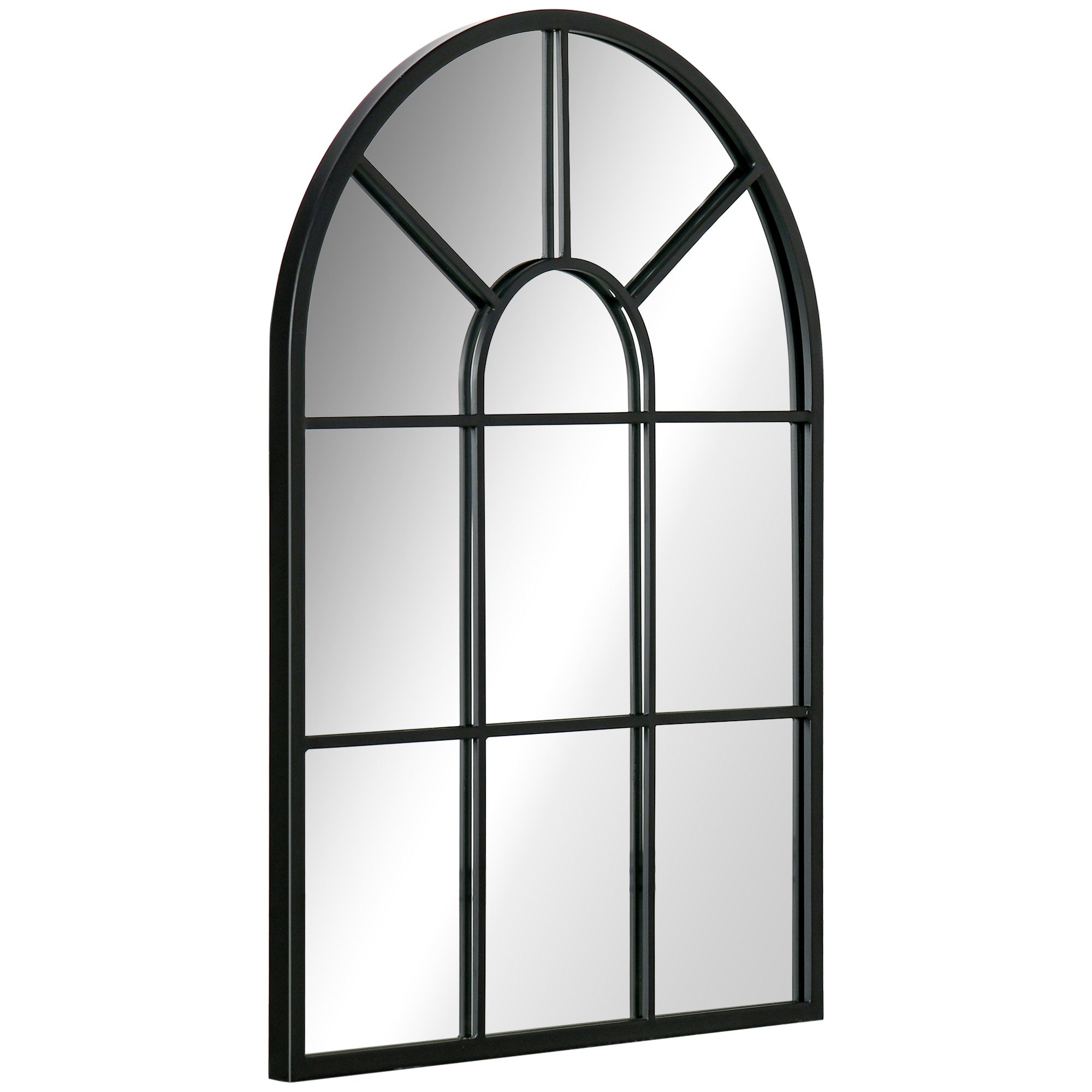 Miroir mural arqué 70 x 50 cm, miroir verrière arche style industriel, miroir de fenêtre arqué avec cadre métallique, pour salon, chambre, couloir, noir