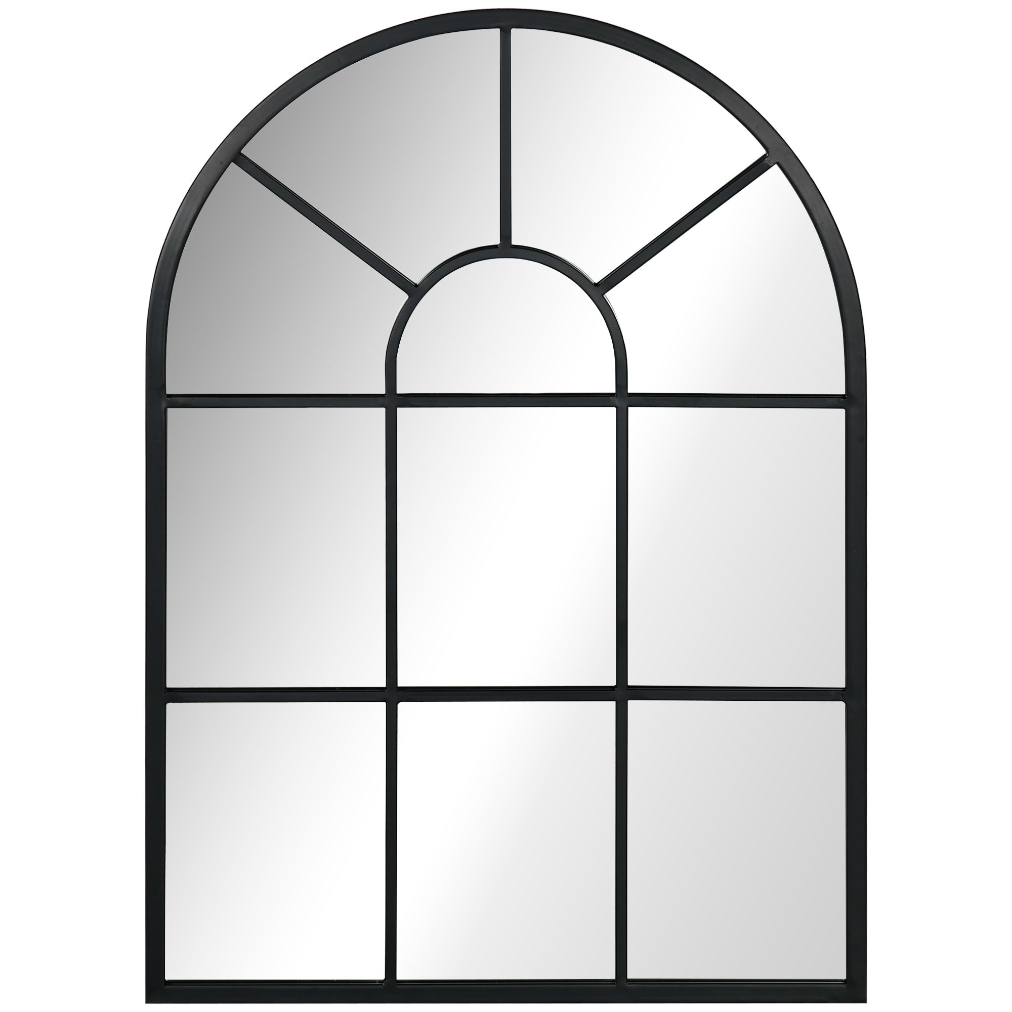 Miroir mural arqué 70 x 50 cm, miroir verrière arche style industriel, miroir de fenêtre arqué avec cadre métallique, pour salon, chambre, couloir, noir
