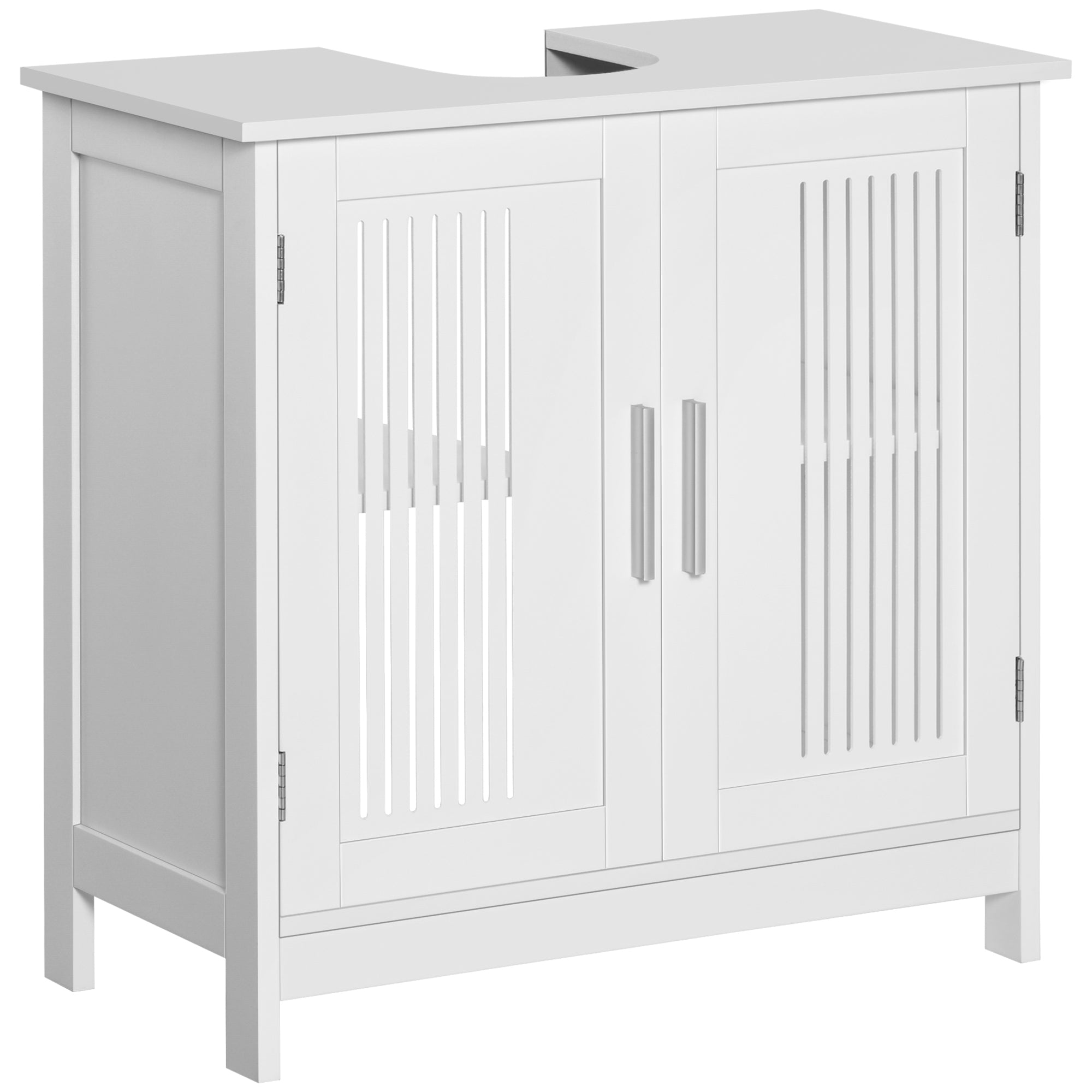 Meuble sous lavabo salle de bain - meuble sous-vasque - 2 portes rainurées avec étagère réglable - poignées alliage aluminium - dim. 60L x 30l x 60H cm - MDF blanc