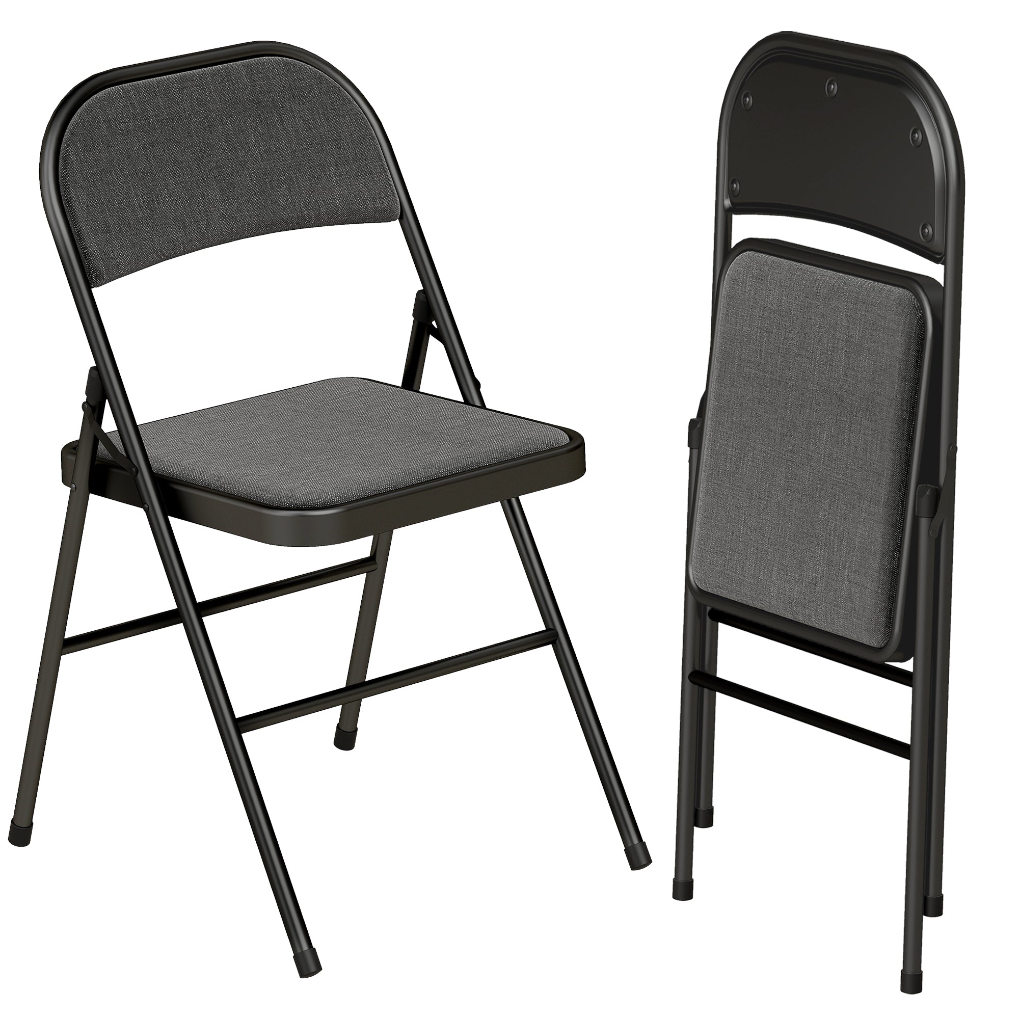 Lot de 2 chaises pliantes chaises de salle à manger portables chaise pliable d'intérieur avec coussin en lin et cadre en acier dim. 45l x 46P x 78H cm noir