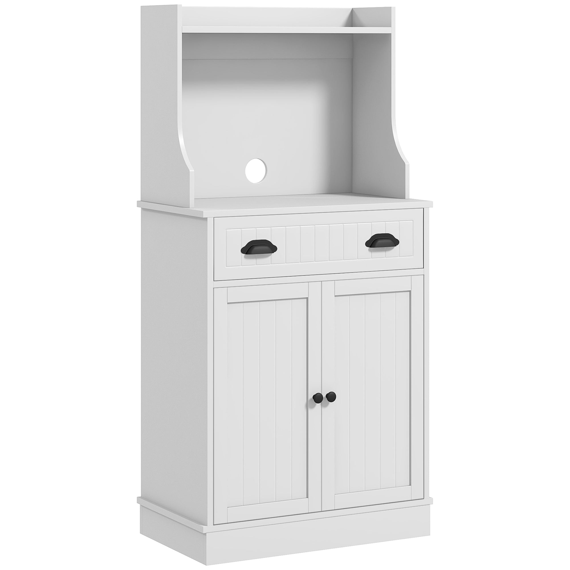 Meuble micro-ondes, armoire cuisine, étagère réglable sur 3 niveaux, avec espace ouvert, 1 tiroir et placard 2 portes, meuble de cuisine, design moderne, 61 x 35 x 125,4 cm, blanc