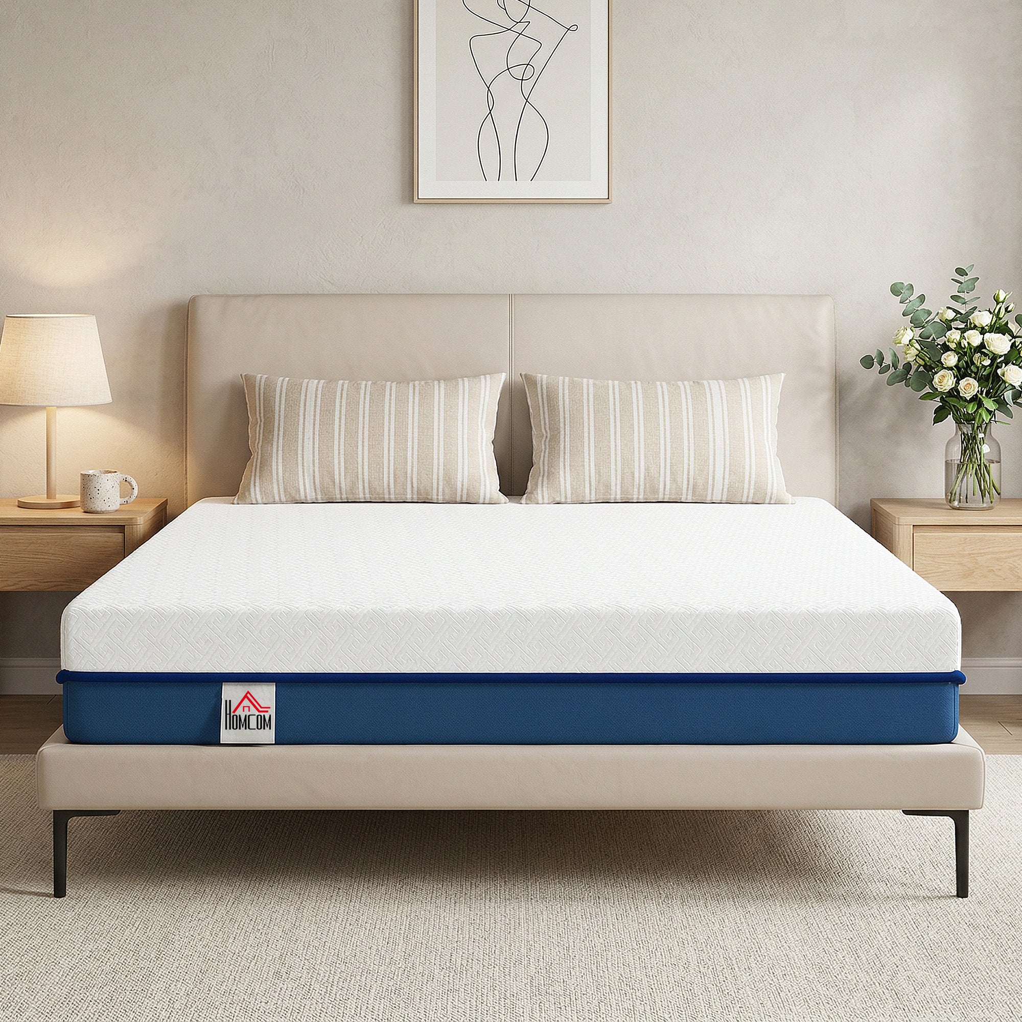 Matelas 140x190cm, Matelas 2 Personnes, Mousse à Mémoire de Forme au Thé Vert, 20cm d'Épaisseur, Lit Rafraîchissant avec Gel Mémoire, Housse Amovible Lavable, Certifié Oeko-Tex, Fermeté Moyenne