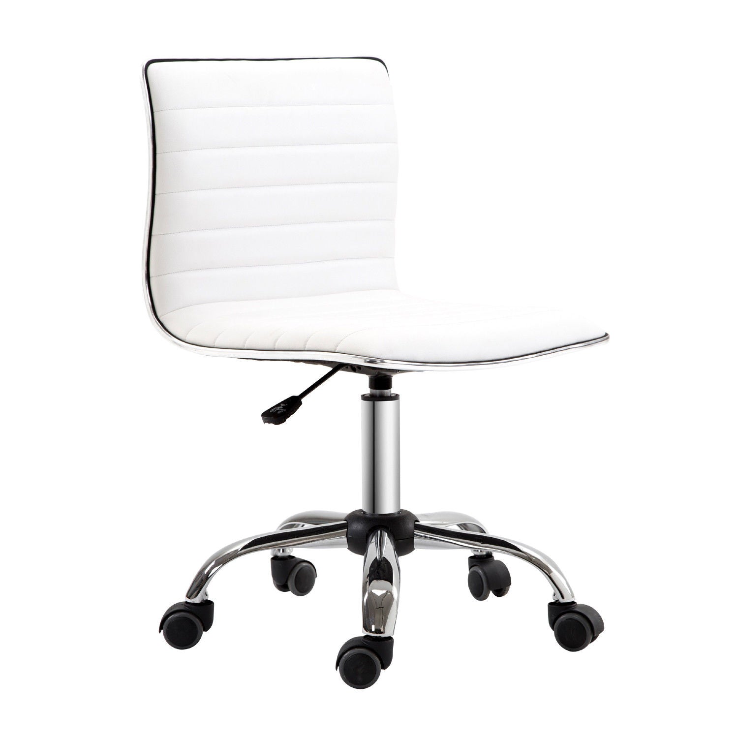 Chaise de bureau sans accoudoirs, fauteuil de bureau ergonomique, hauteur réglable, assise et dossier rembourrés et pivotant 360°, chaise d'ordinateur en similicuir pour bureau, chambre, blanc