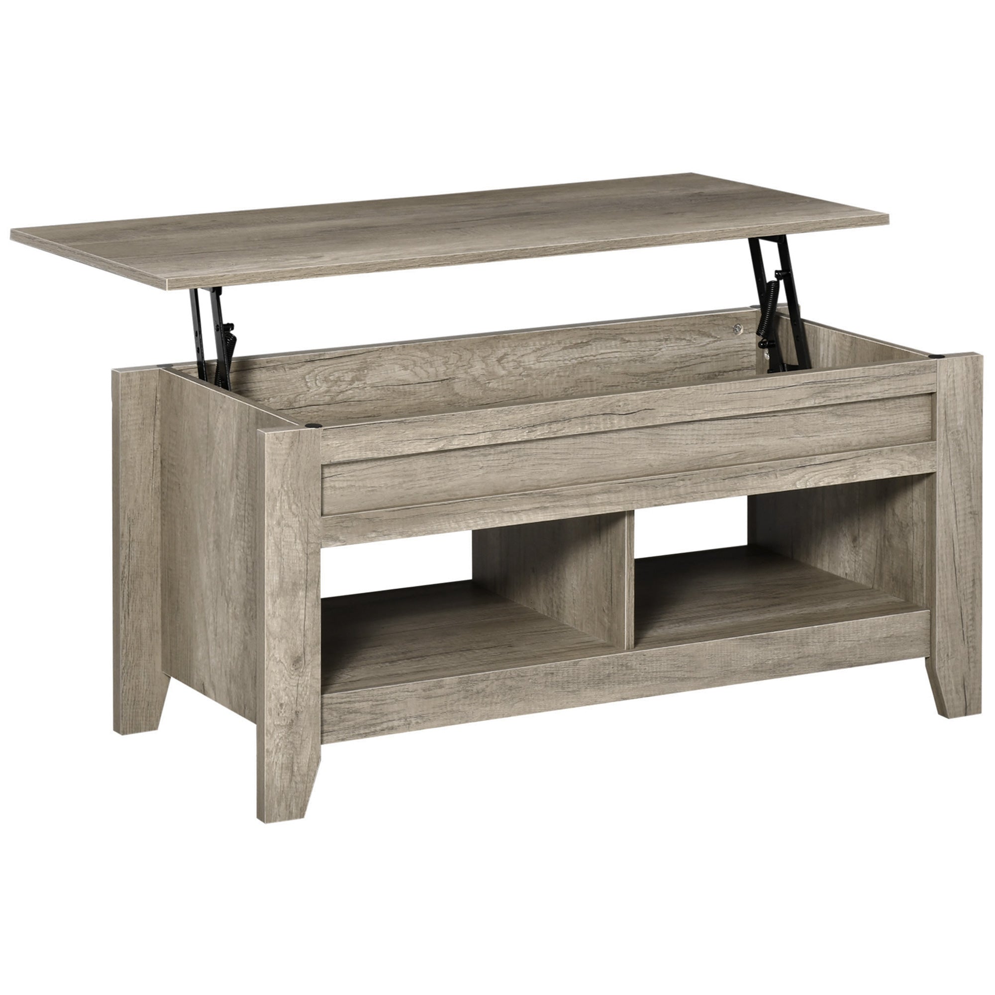 Table basse plateau relevable, table de salon avec étagères et compartiment caché,105 x 50 x 49-62,5 cm pour salon, chambre, aspect chêne clair