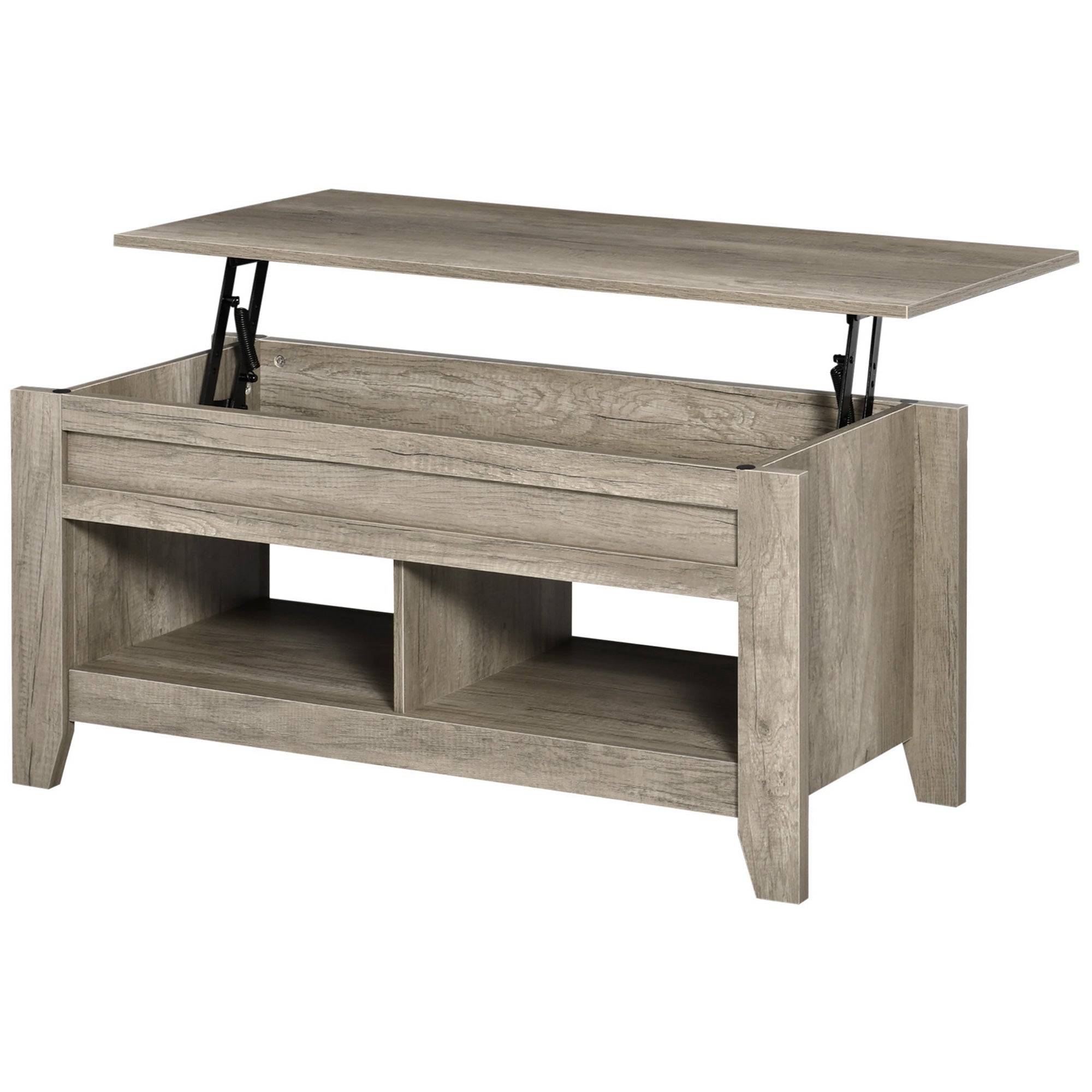 Table basse plateau relevable, table de salon avec étagères et compartiment caché,105 x 50 x 49-62,5 cm pour salon, chambre, aspect chêne clair
