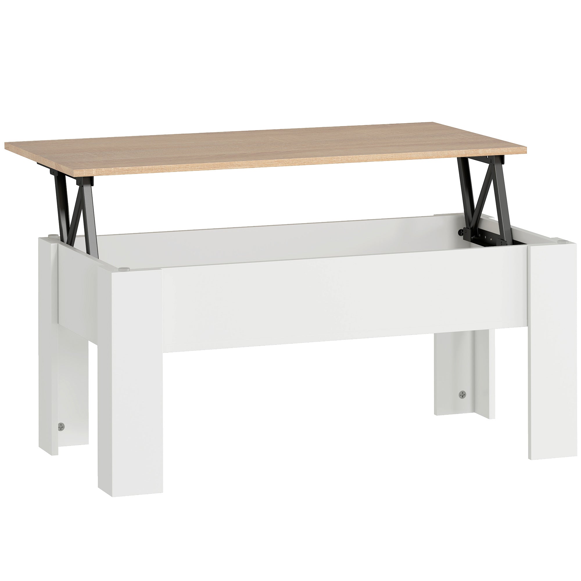 Table basse relevable, table de salon avec compartiment caché, style moderne, pour salon, bureau, 100 x 50 x 45 cm, blanc