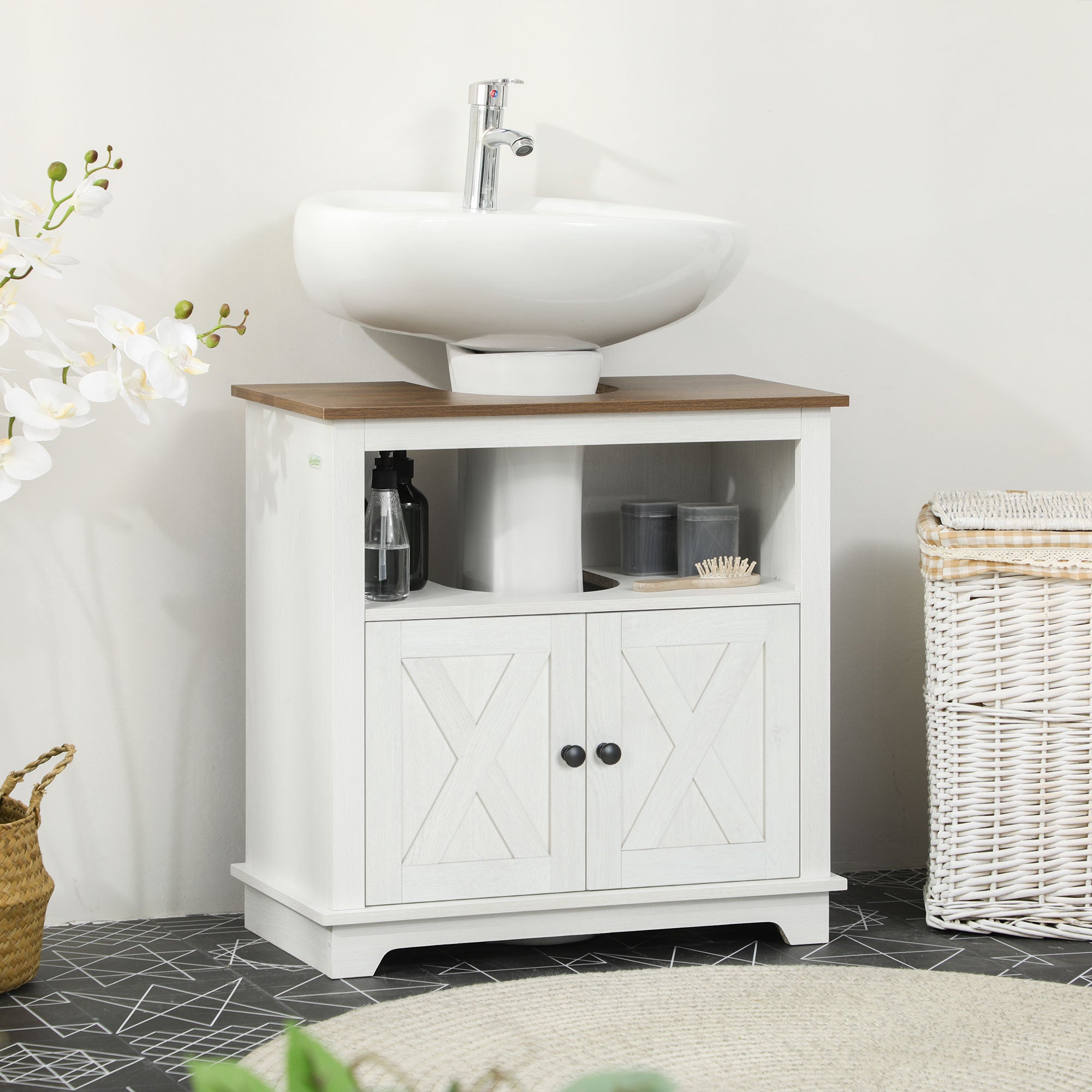 Meuble sous lavabo salle de bain meuble sous vasque armoire de rangement pour lavabo - niche et placard à portes doubles, 60 x 30 x 60 cm, blanc