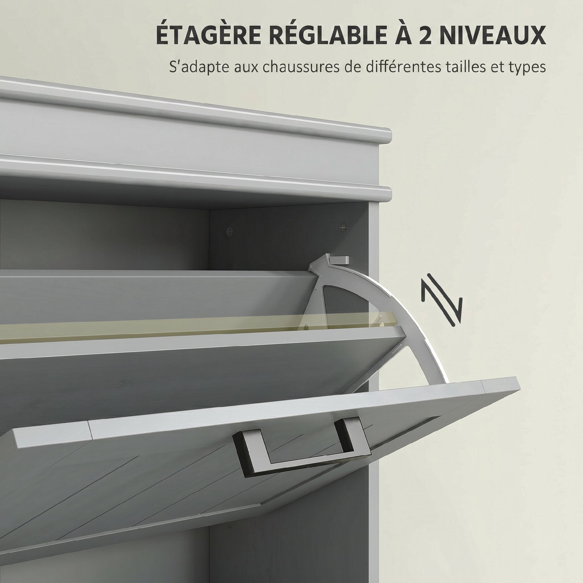 Meuble à chaussures 15 paires, armoire à chaussures étroite moderne avec 3 tiroirs rabattables et étagères réglables, pour couloir et entrée, 54 x 24 x 117,5 cm, gris