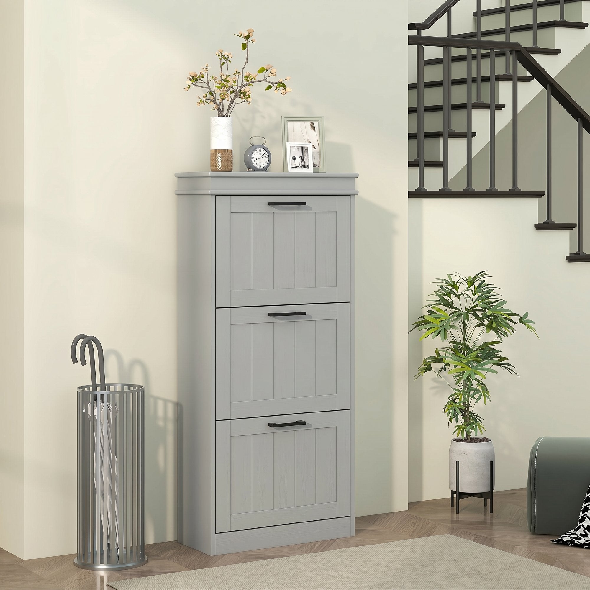 Meuble à chaussures 15 paires, armoire à chaussures étroite moderne avec 3 tiroirs rabattables et étagères réglables, pour couloir et entrée, 54 x 24 x 117,5 cm, gris