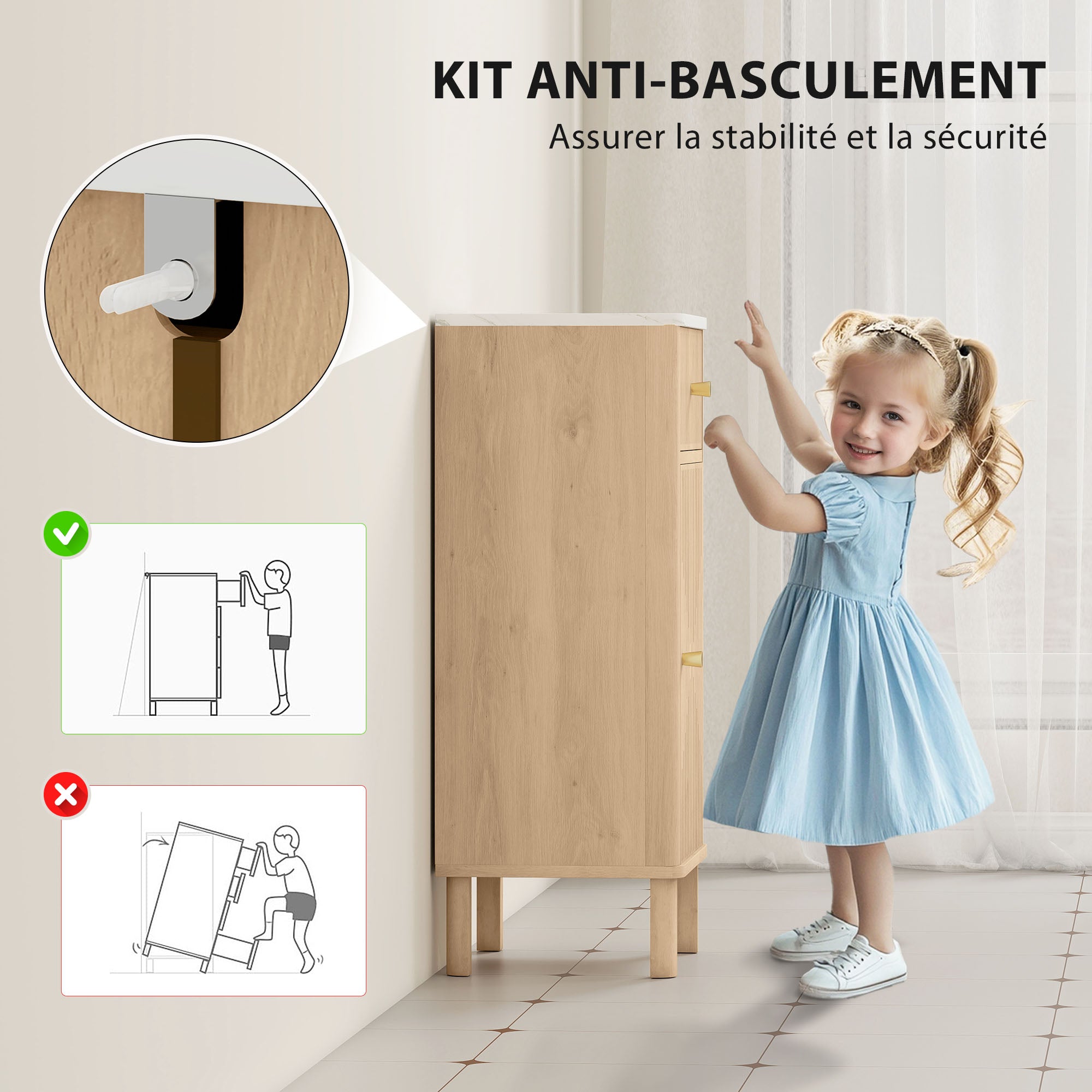Meuble de salle de bain, meuble de rangement avec plateau effet marbre et porte rainurée, tiroir et étagère réglable, armoire salle de bain, salon, chambre, 36 x 30 x 80 cm, chêne