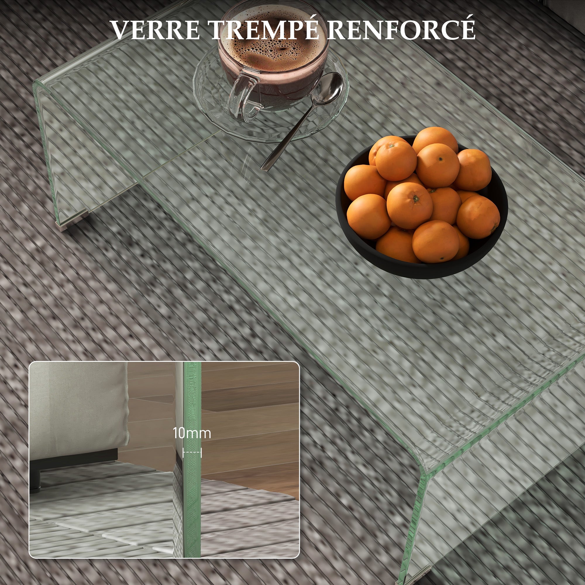 Table basse en verre table de salon rectangulaire design moderne en verre trempé avec bords arrondis sûrs 80 x 45 x 35 cm transparent