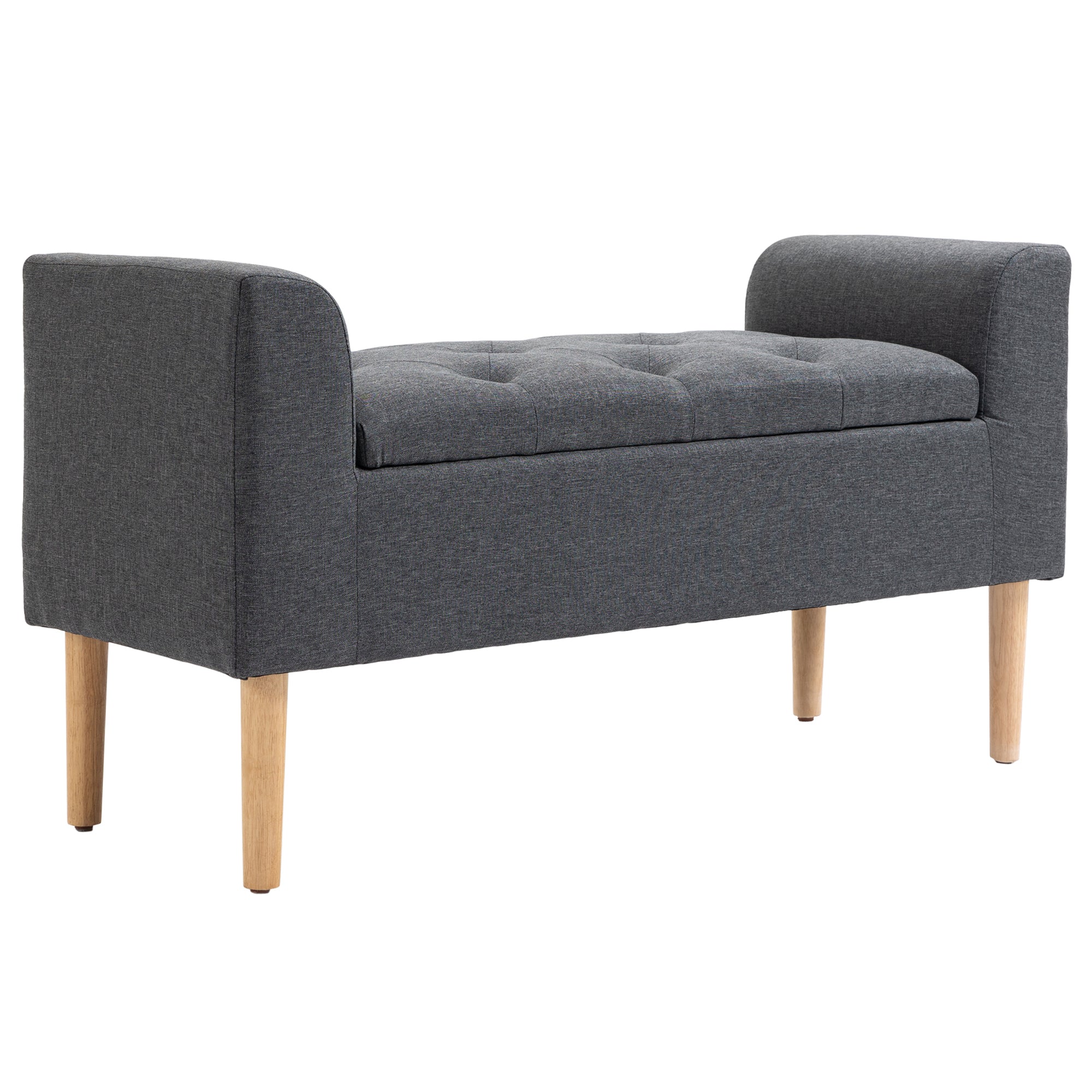 Banc coffre rangement capitonné banquette avec accoudoirs, banc de rangement pour la chambre à coucher, entrée, salon, charge 130 Kg dim. 116 x 44 x 58 cm gris foncé
