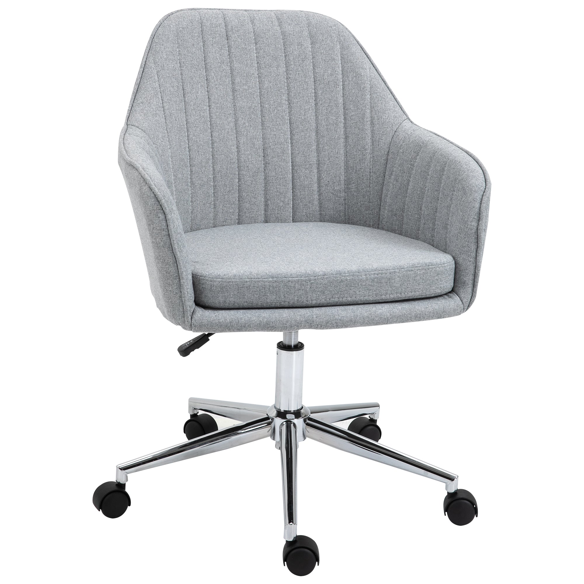 Chaise de bureau design contemporain dossier accoudoirs striés hauteur réglable pivotant 360° piètement chromé lin gris clair