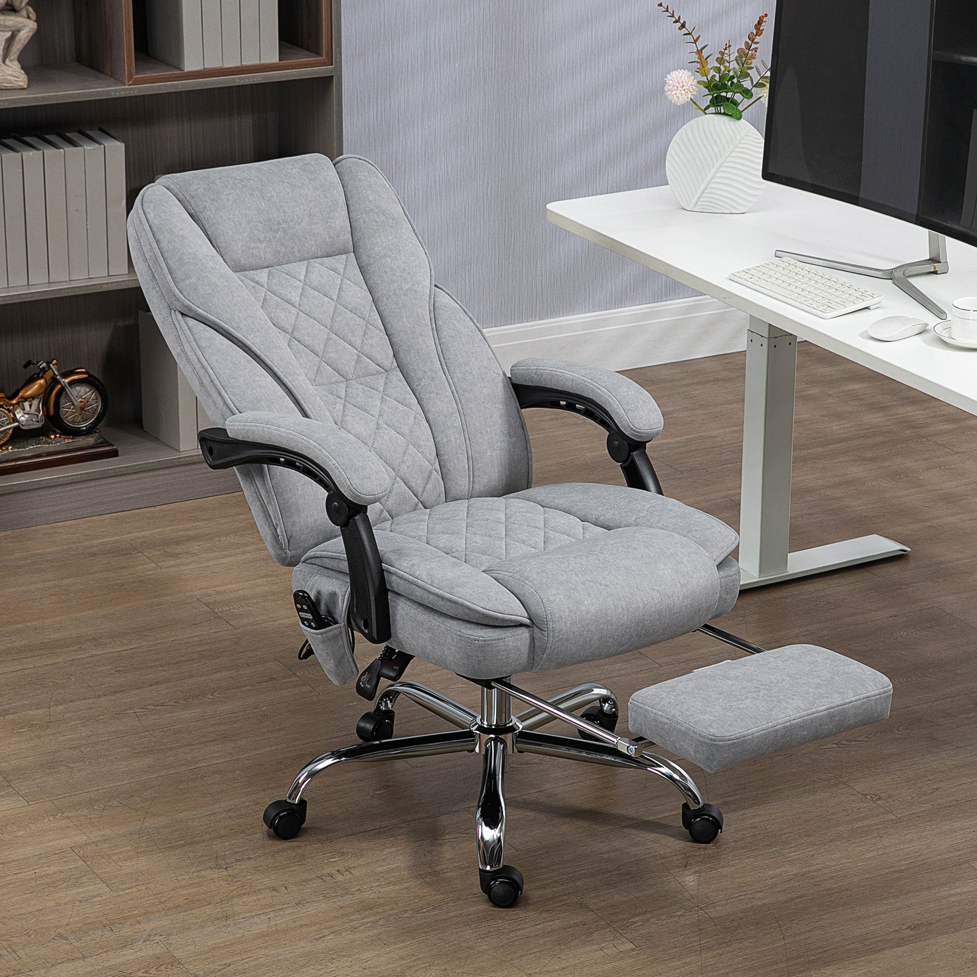 Fauteuil de bureau massant et chauffant chaise de bureau chaise ergonomique avec hauteur réglable dossier inclinable télécommande filaire repose-pieds rétractable et pivotant 360° gris