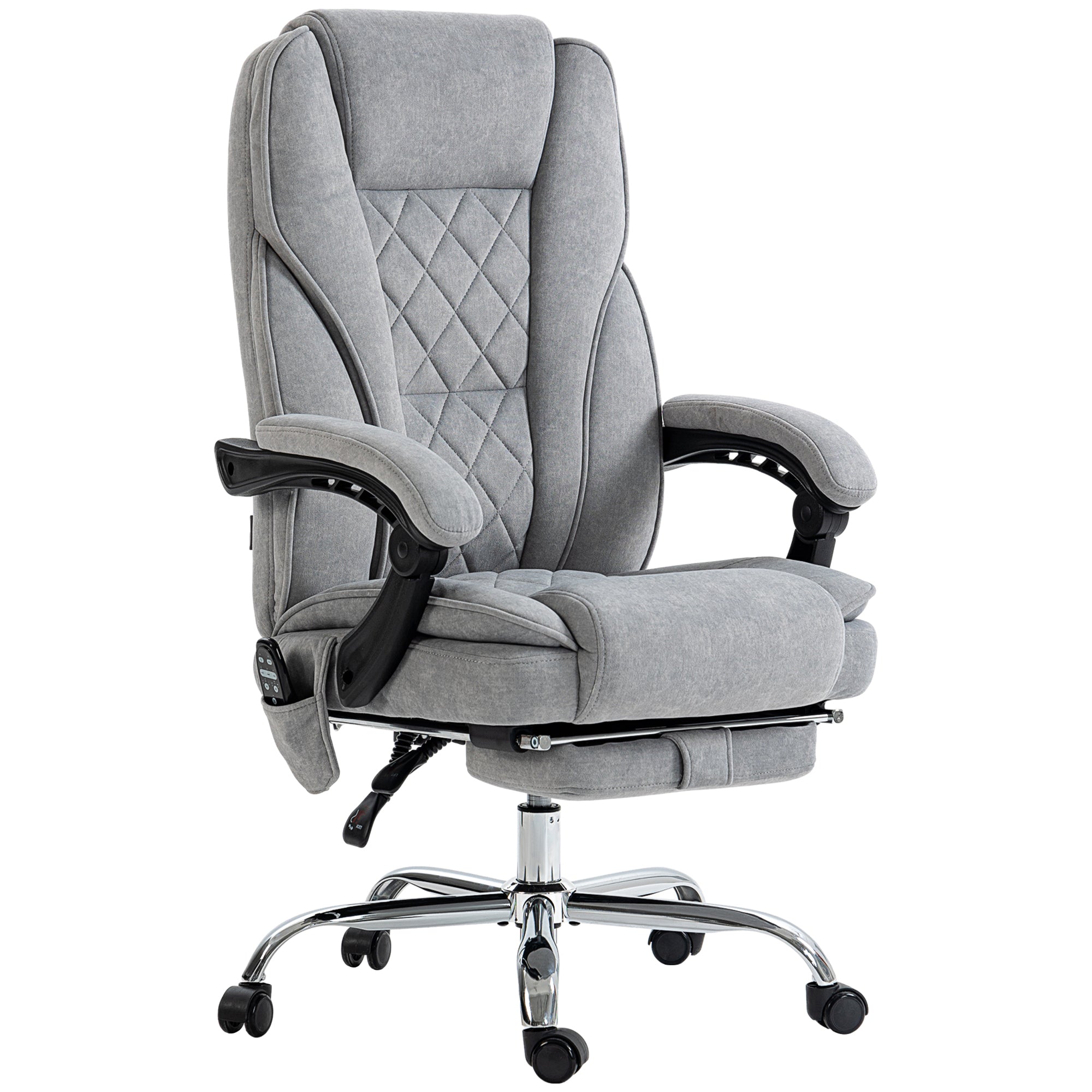 Fauteuil de bureau massant et chauffant chaise de bureau chaise ergonomique avec hauteur réglable dossier inclinable télécommande filaire repose-pieds rétractable et pivotant 360° gris