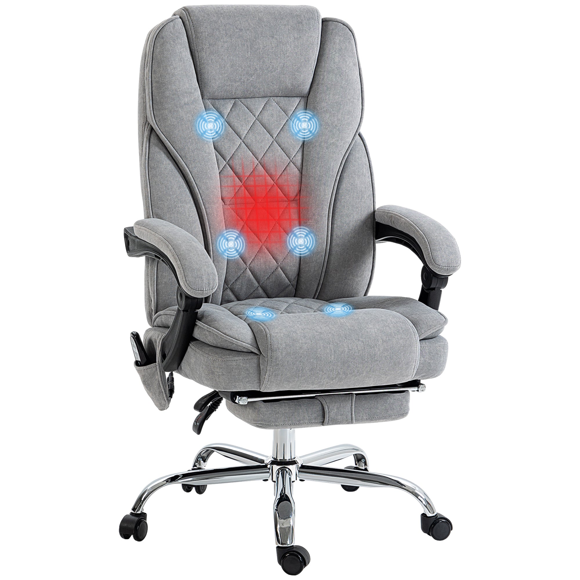 Fauteuil de bureau massant et chauffant chaise de bureau chaise ergonomique avec hauteur réglable dossier inclinable télécommande filaire repose-pieds rétractable et pivotant 360° gris