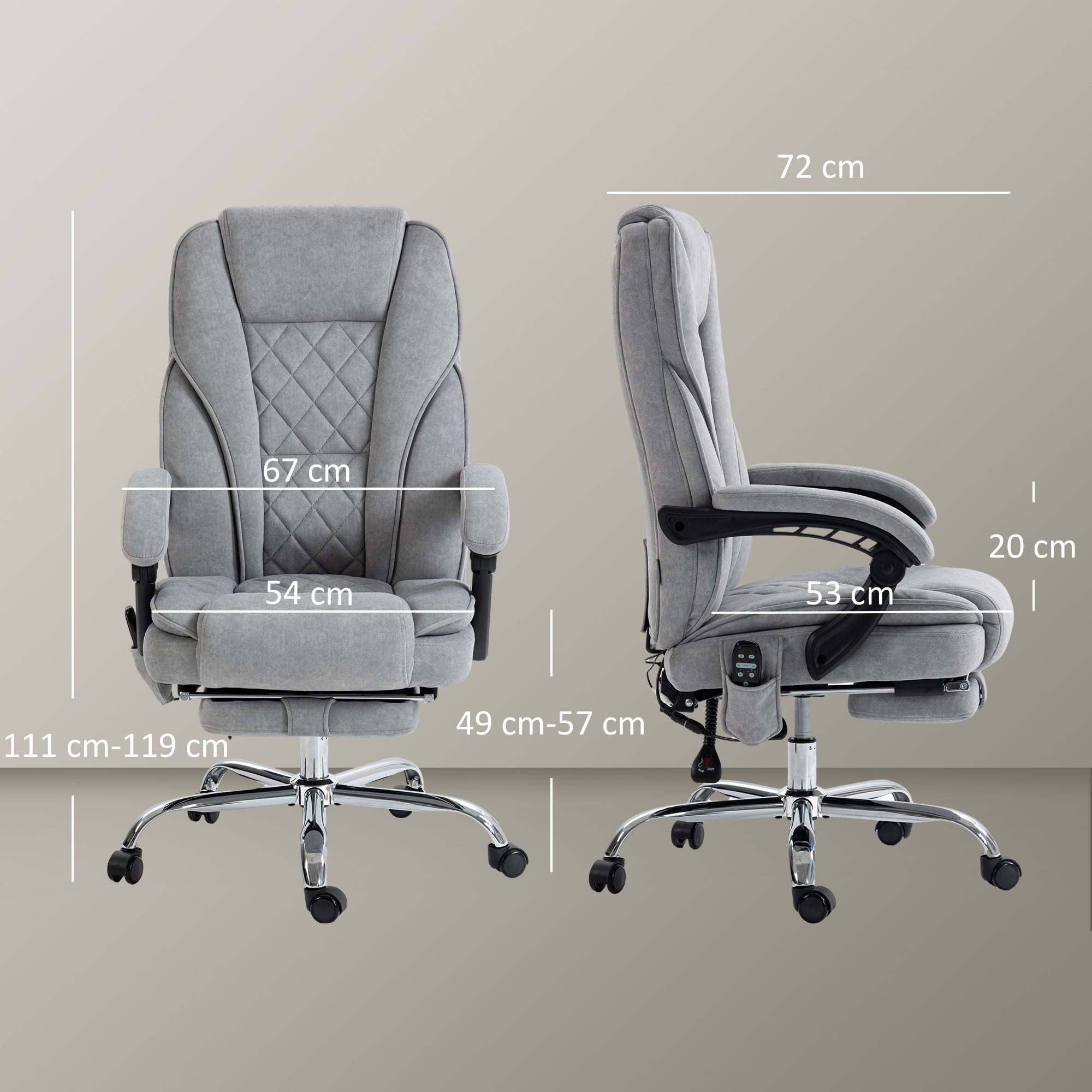 Fauteuil de bureau massant et chauffant chaise de bureau chaise ergonomique avec hauteur réglable dossier inclinable télécommande filaire repose-pieds rétractable et pivotant 360° gris