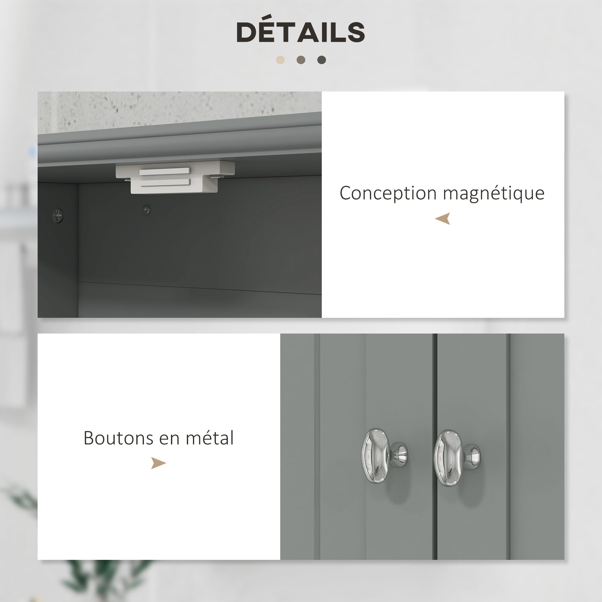 Armoire murale de salle de bain, armoire de toilette, avec portes doubles, étagère ouverte, 2 tiroirs pour ranger, 50,8l x 17,8P x 66H cm, gris