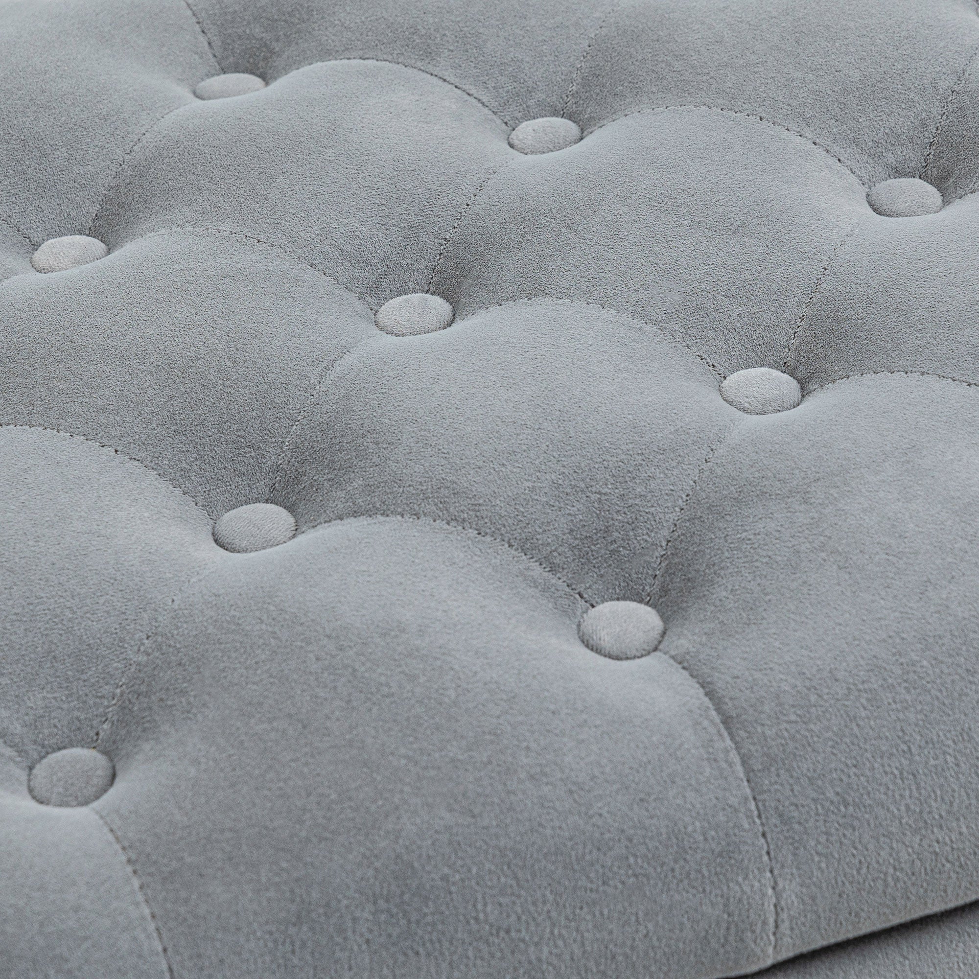 Banc de rangement bout de lit avec accoudoirs, coffre de rangement en tissu velours rembourré et capitonné, charge jusqu'à 220 kg, pour salon, chambre, entrée, 126 x 48,5 x 57 cm, gris