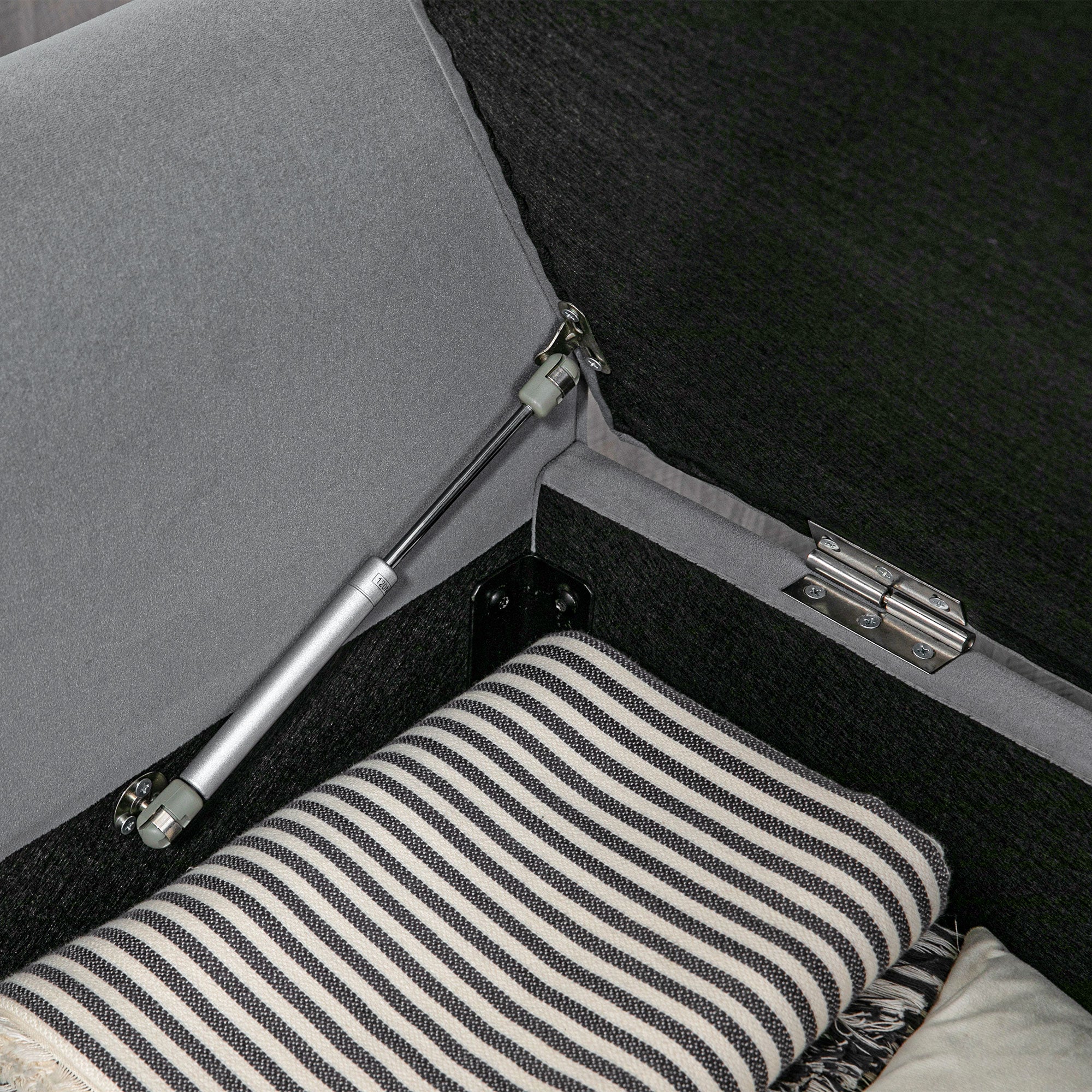 Banc de rangement bout de lit avec accoudoirs, coffre de rangement en tissu velours rembourré et capitonné, charge jusqu'à 220 kg, pour salon, chambre, entrée, 126 x 48,5 x 57 cm, gris