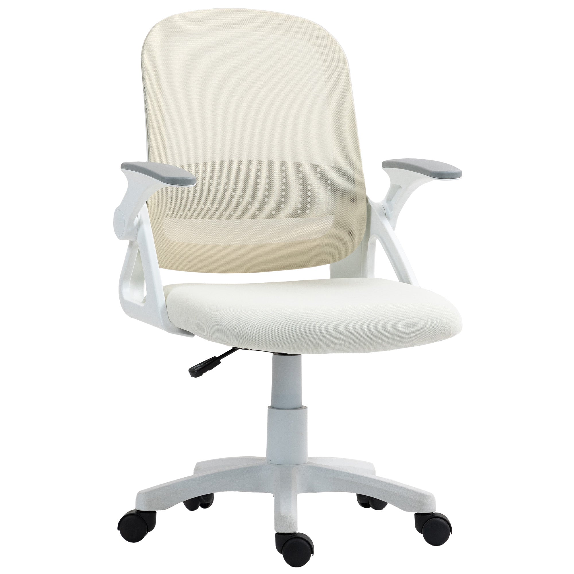 Chaise bureau ergonomique, fauteuil de bureau en maille avec accoudoirs relevables, hauteur réglable, soutien lombaire et pivotant à 360°, 57,5 x 60 x 101 cm, blanc