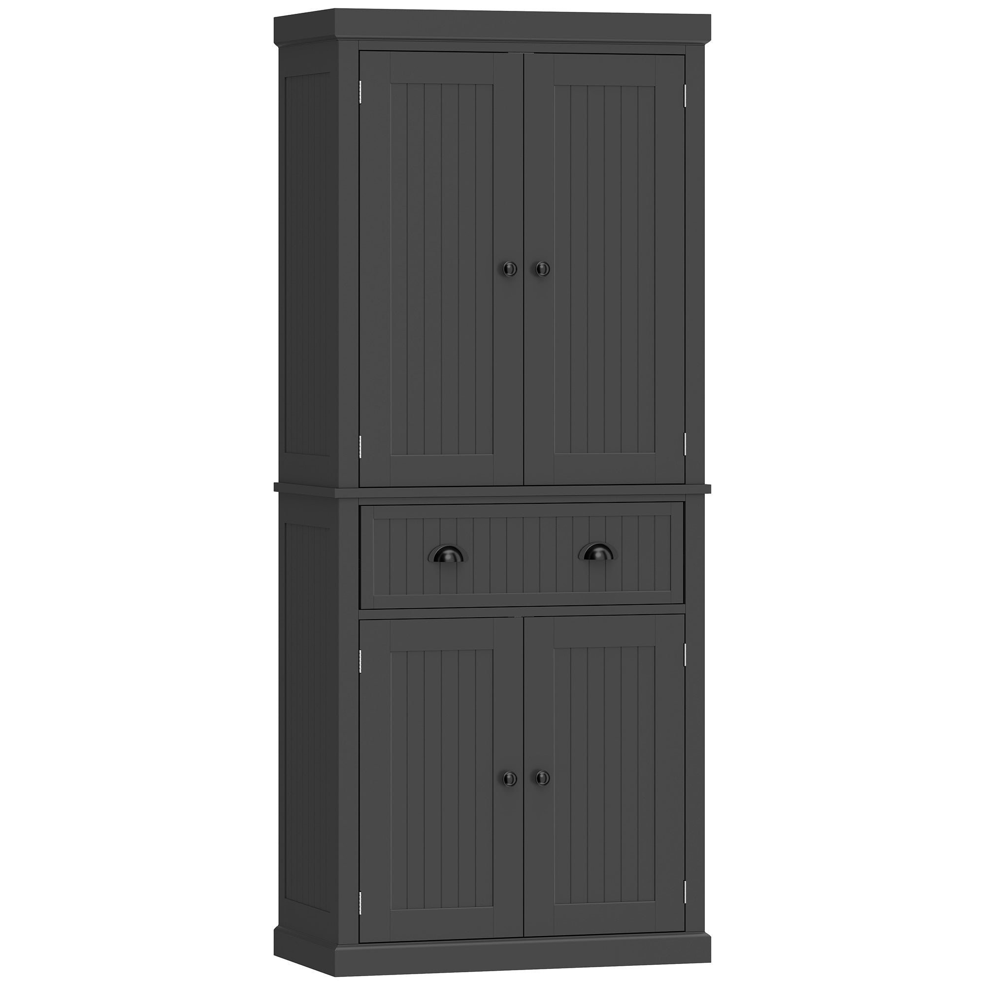 Buffet haut cuisine, armoire de cuisine, vaisselier avec 4 portes, tiroir et étagères réglables, meuble de rangement pour salon, salle à manger, 76,2 x 40,2 x 183 cm, noir